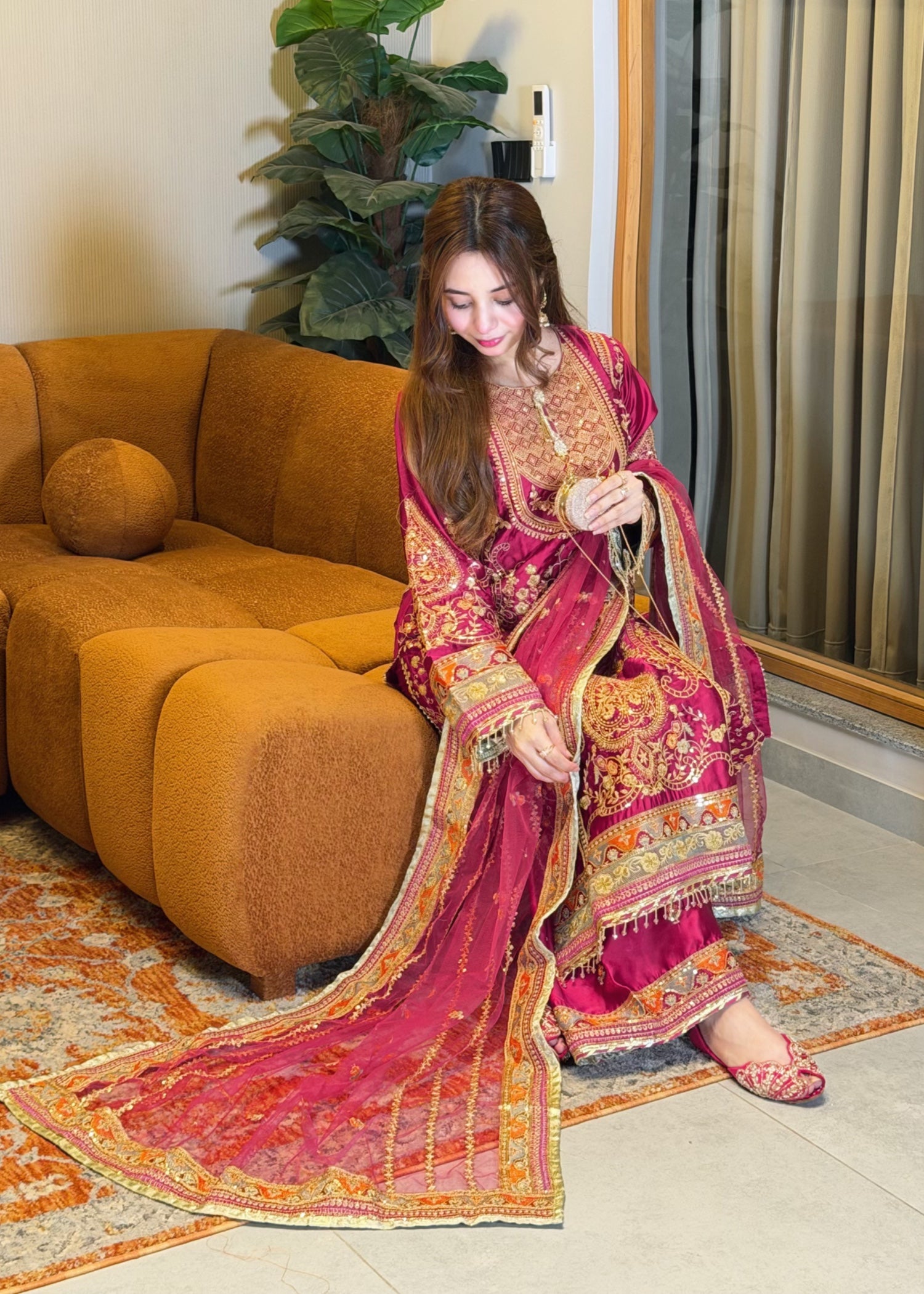 silk Sharara in Raspberry