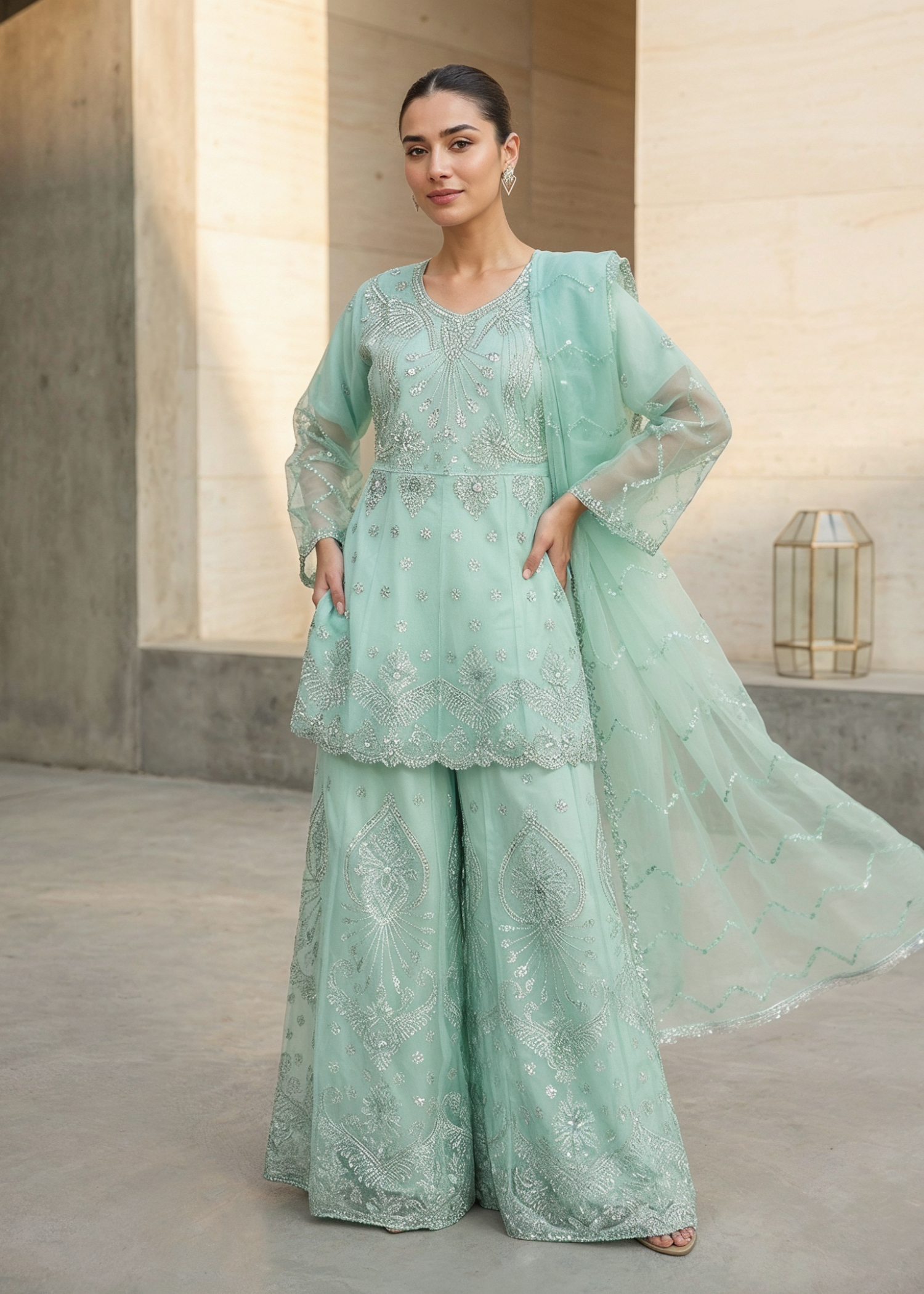 organza Sharara in Mint green