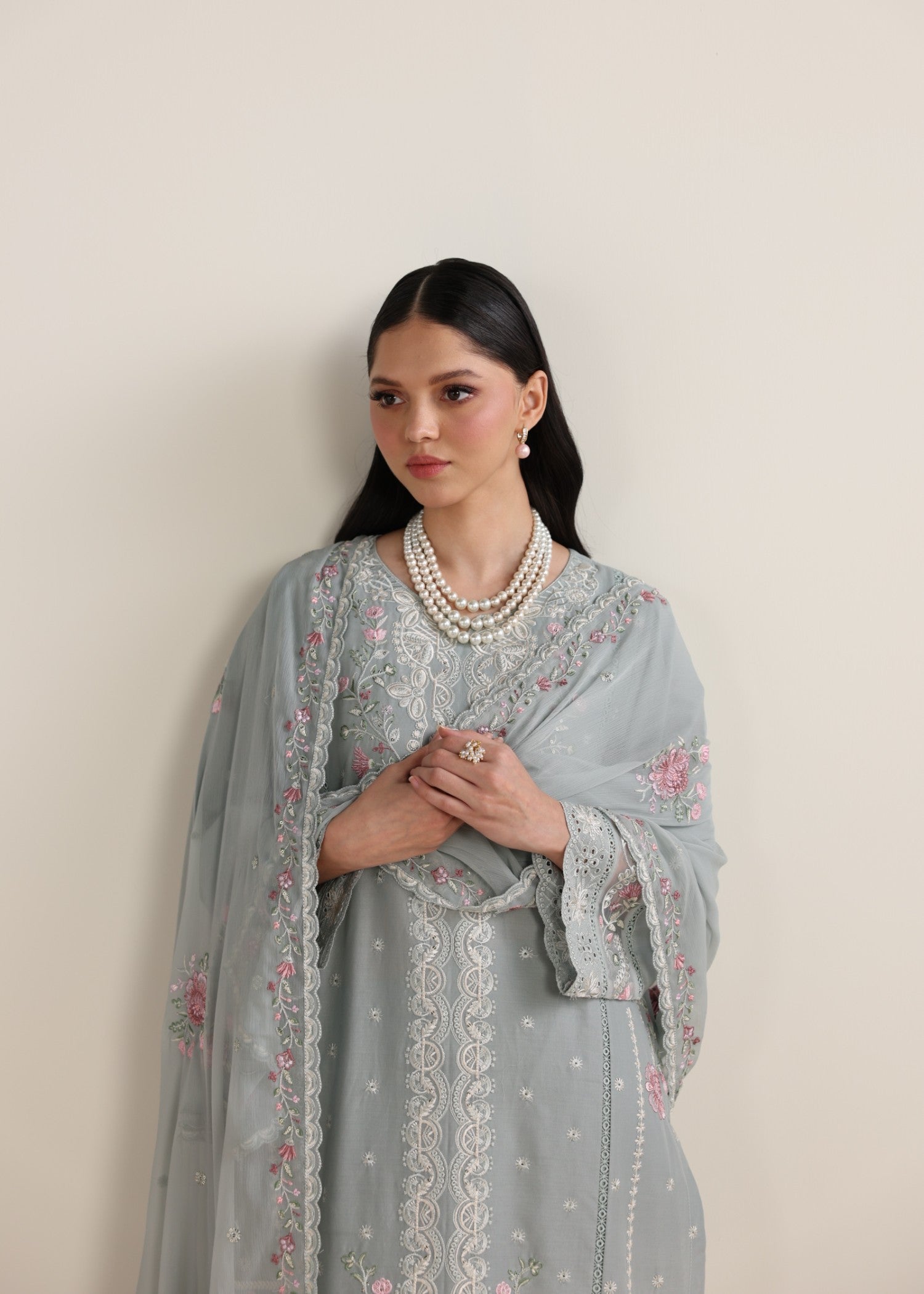 lawn Kurta Set in Ash grey