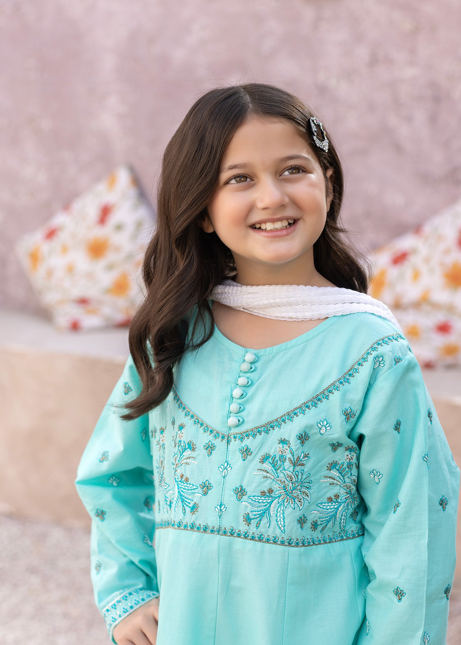 cotton Anarkali in Aquamarine