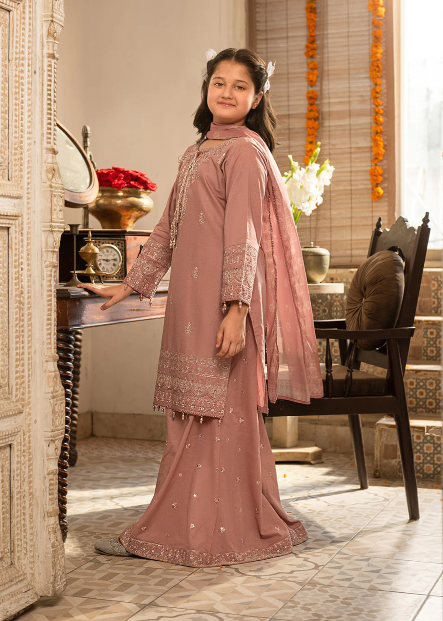 cotton Sharara in Peach pink