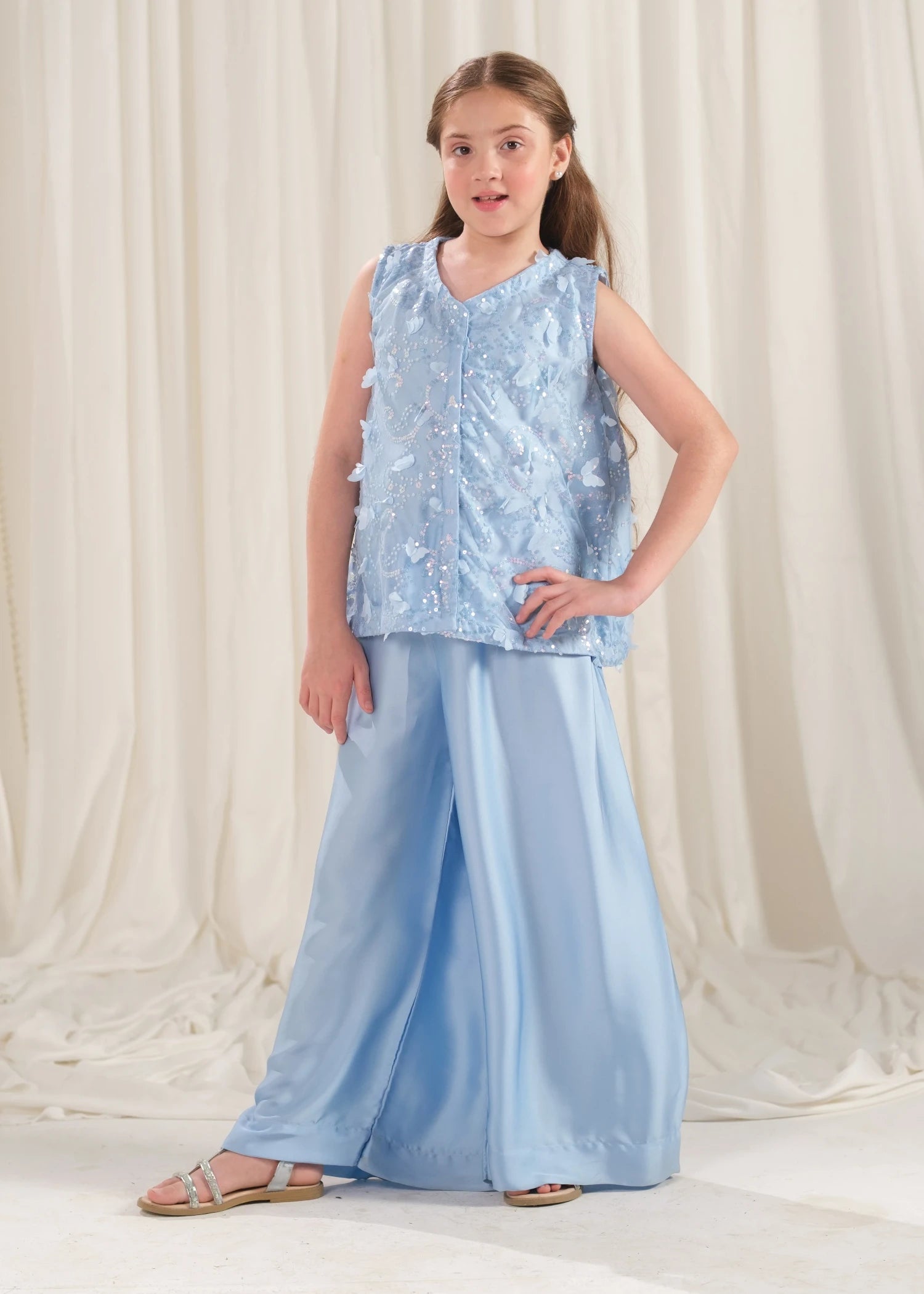 silk Sharara in Sky blue