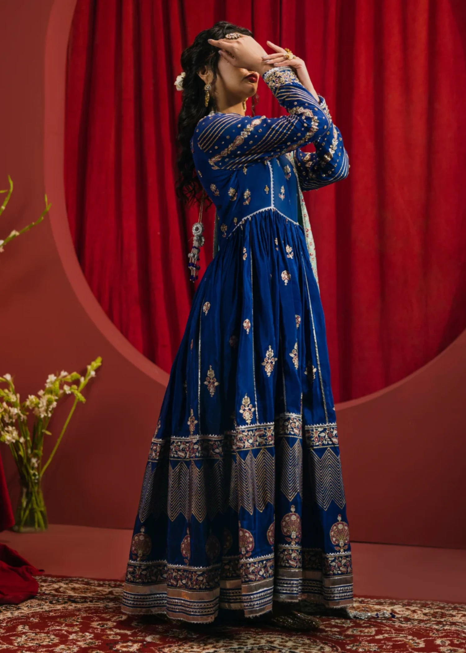 tussar silk Unstitched in Navy blue
