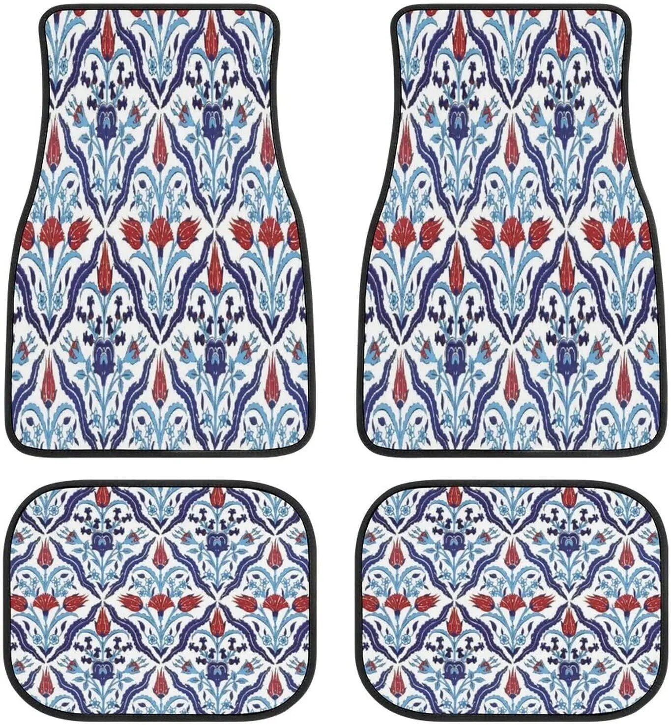 Vintage Persian-Turkish Patterned Car Floor Mats (4-Piece Set)