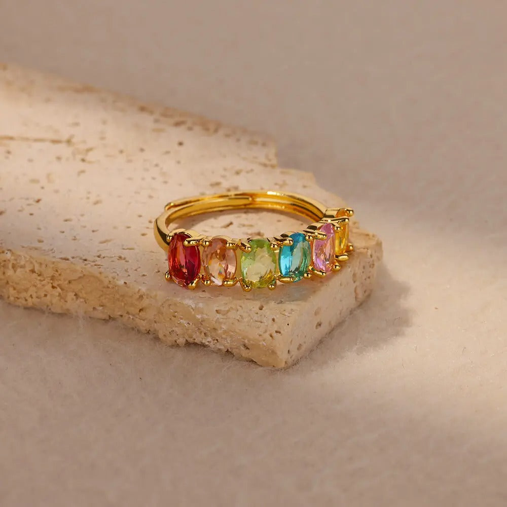 Multicolor Zircon Rings for Women - Gold Color Stainless Steel
