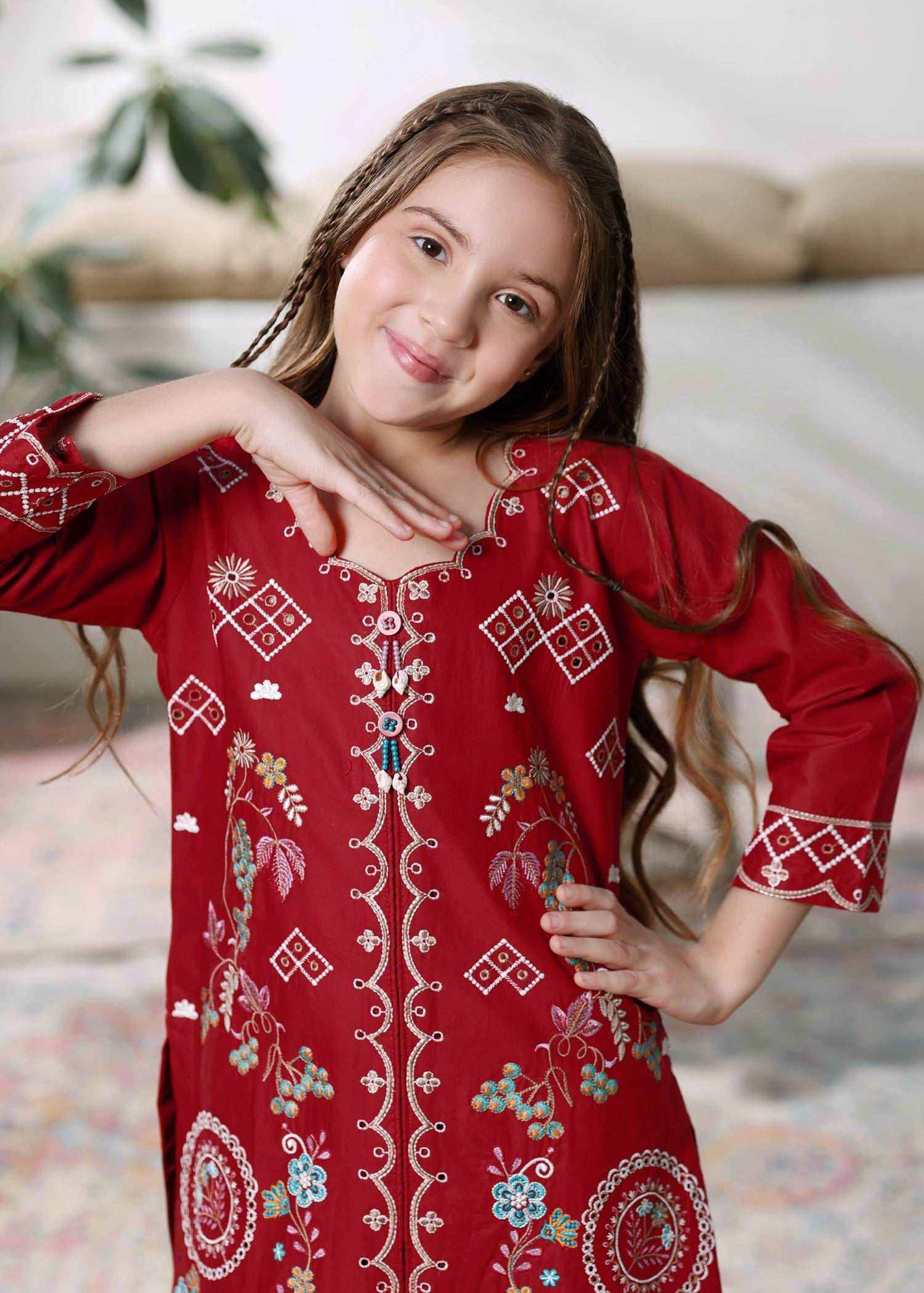 cotton Kurta Set in Red