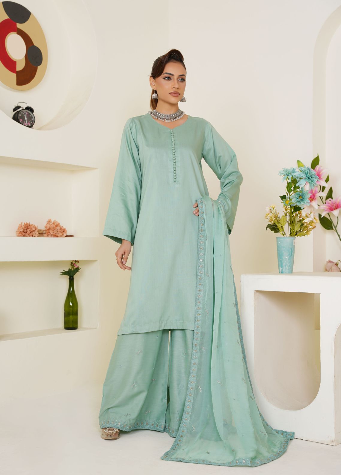 viscose Kurta Set in Pastel green