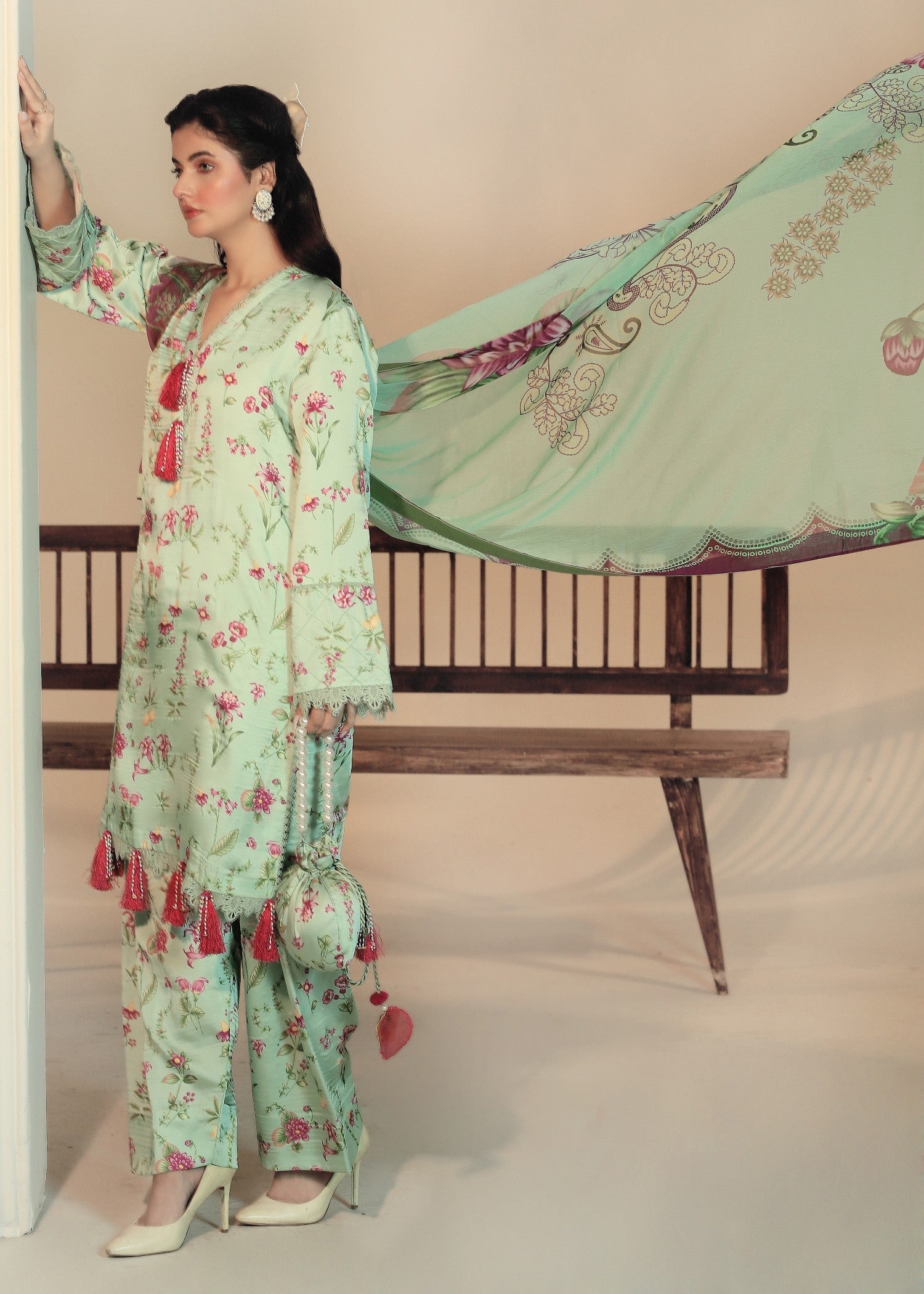crepe silk Unstitched in Mint green