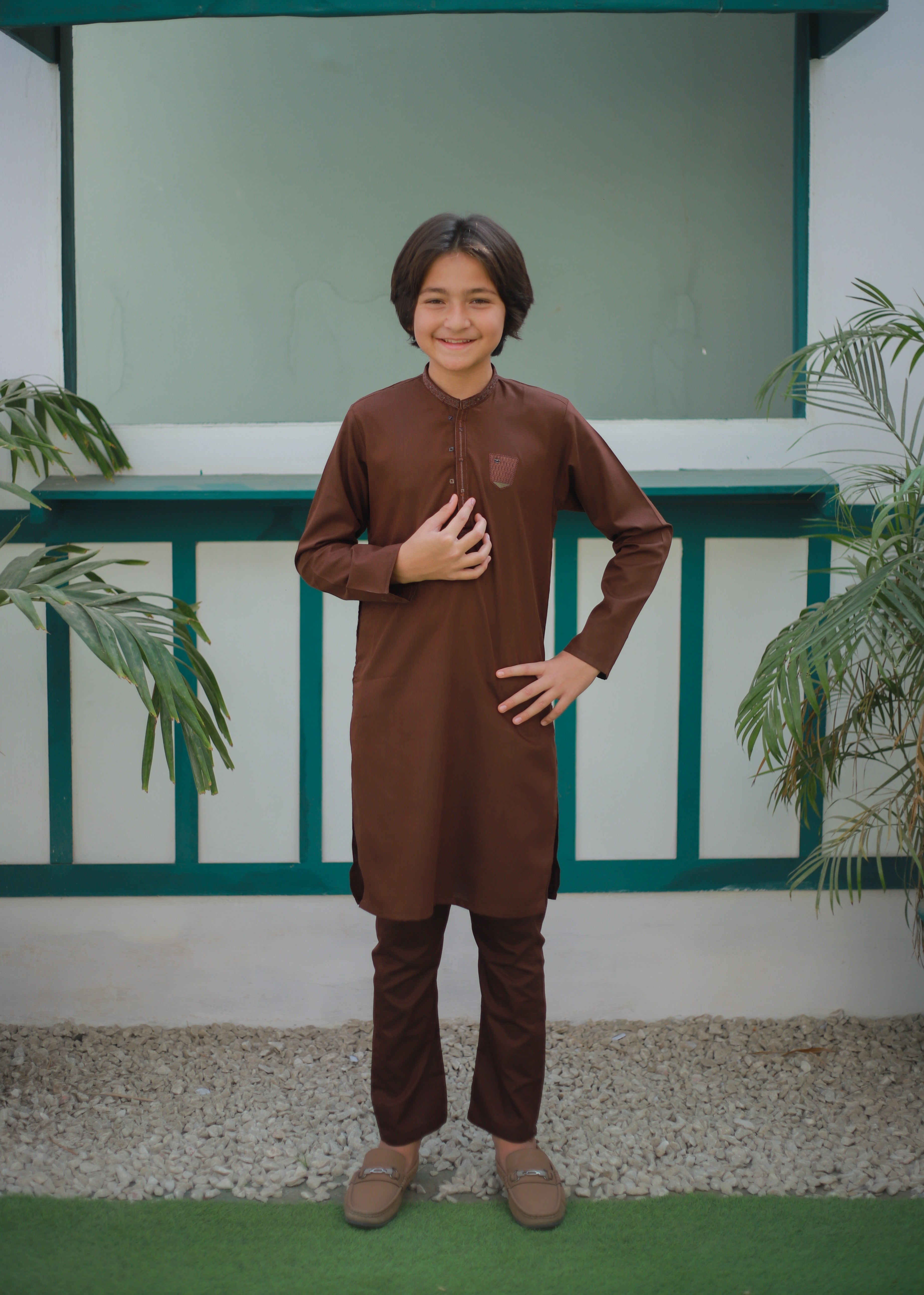 cotton Kurta Set in Saddle brown