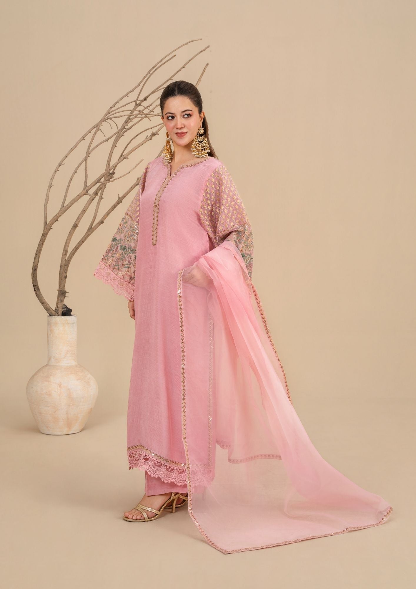viscose raw silk Kurta Set in Blush pink
