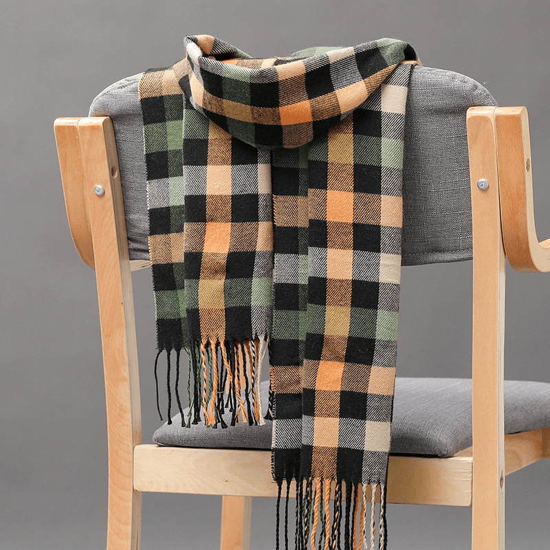 British Plaid Imitation Cashmere Tassels Couple Parent-Child Men'S Scarf