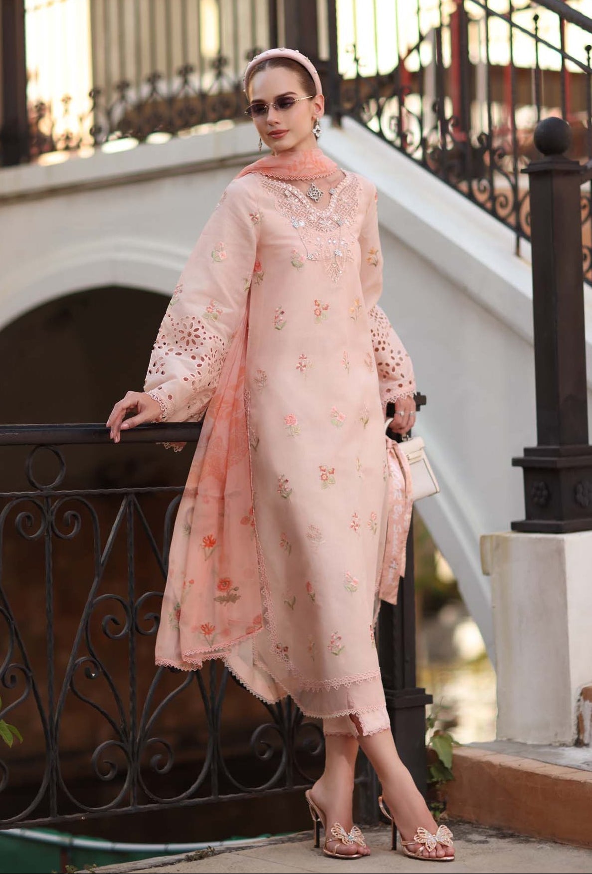 Noor Eid Luxe Printskhaas Lawn – D8 - B - Peach Blush