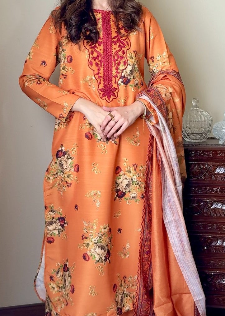 slub Kurta Set in Orange