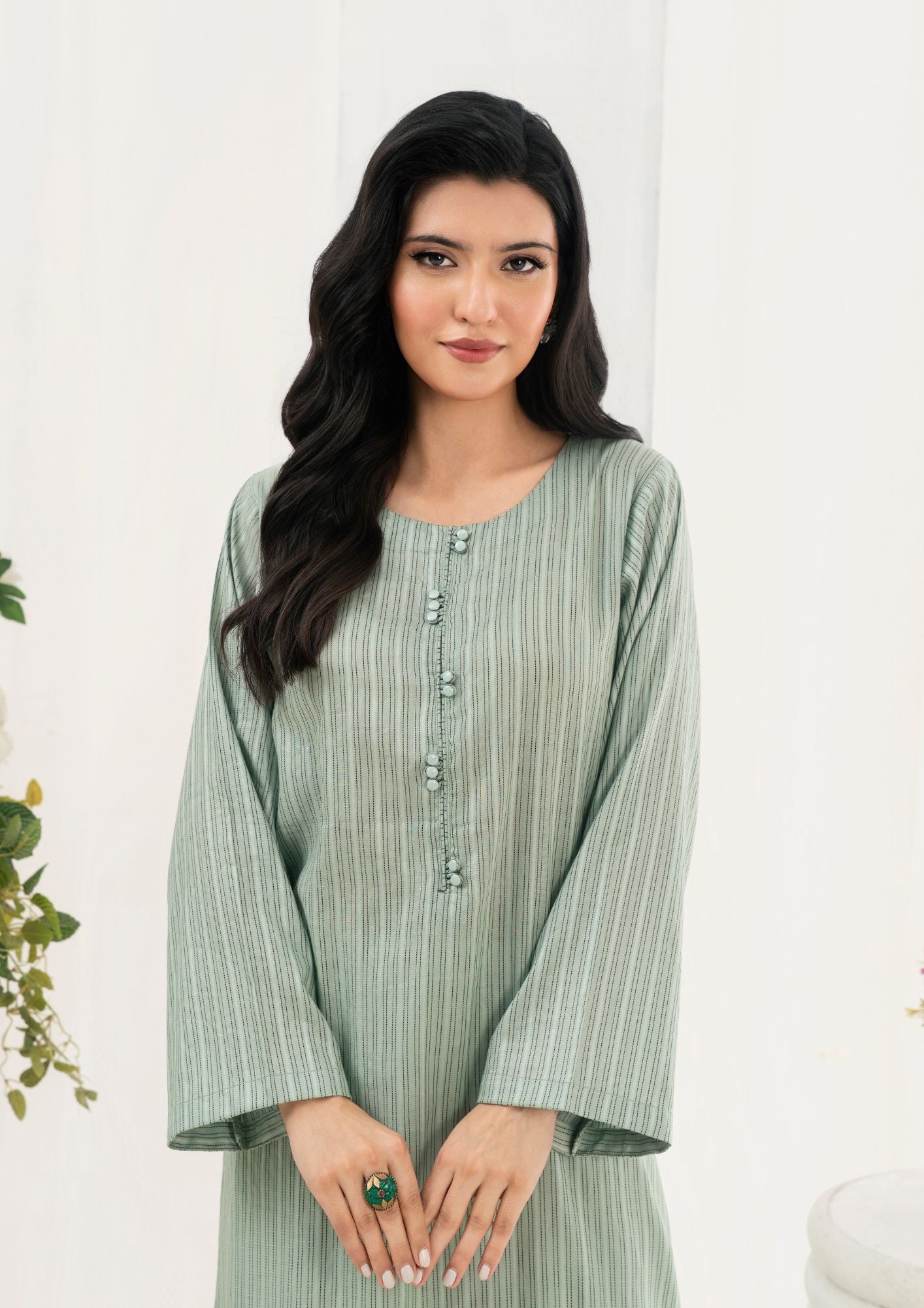 textured lawn Kurti in Pastel green