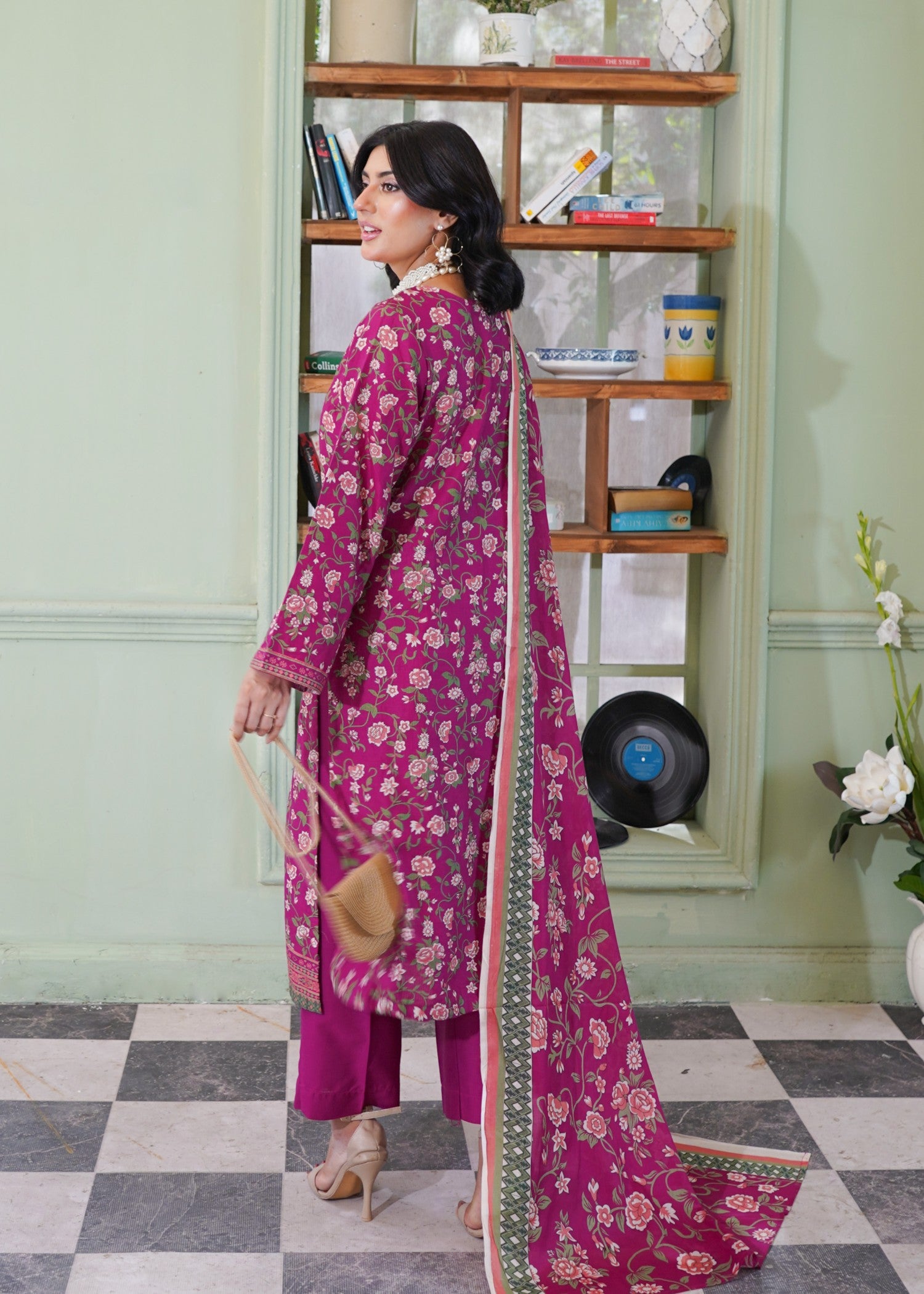 dobby Kurta Set in Berry red