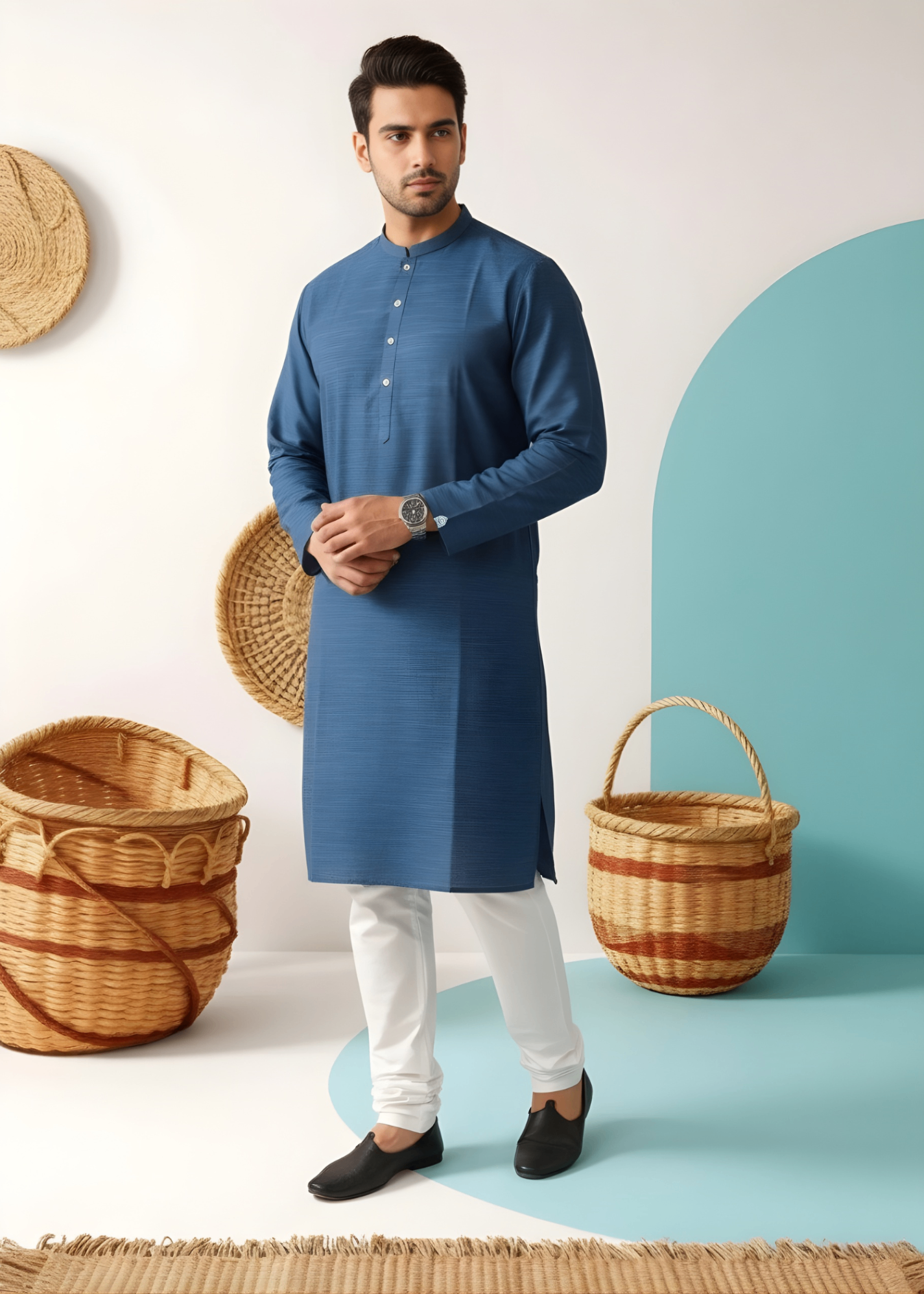 cotton linen Kurta in Moonlight blue