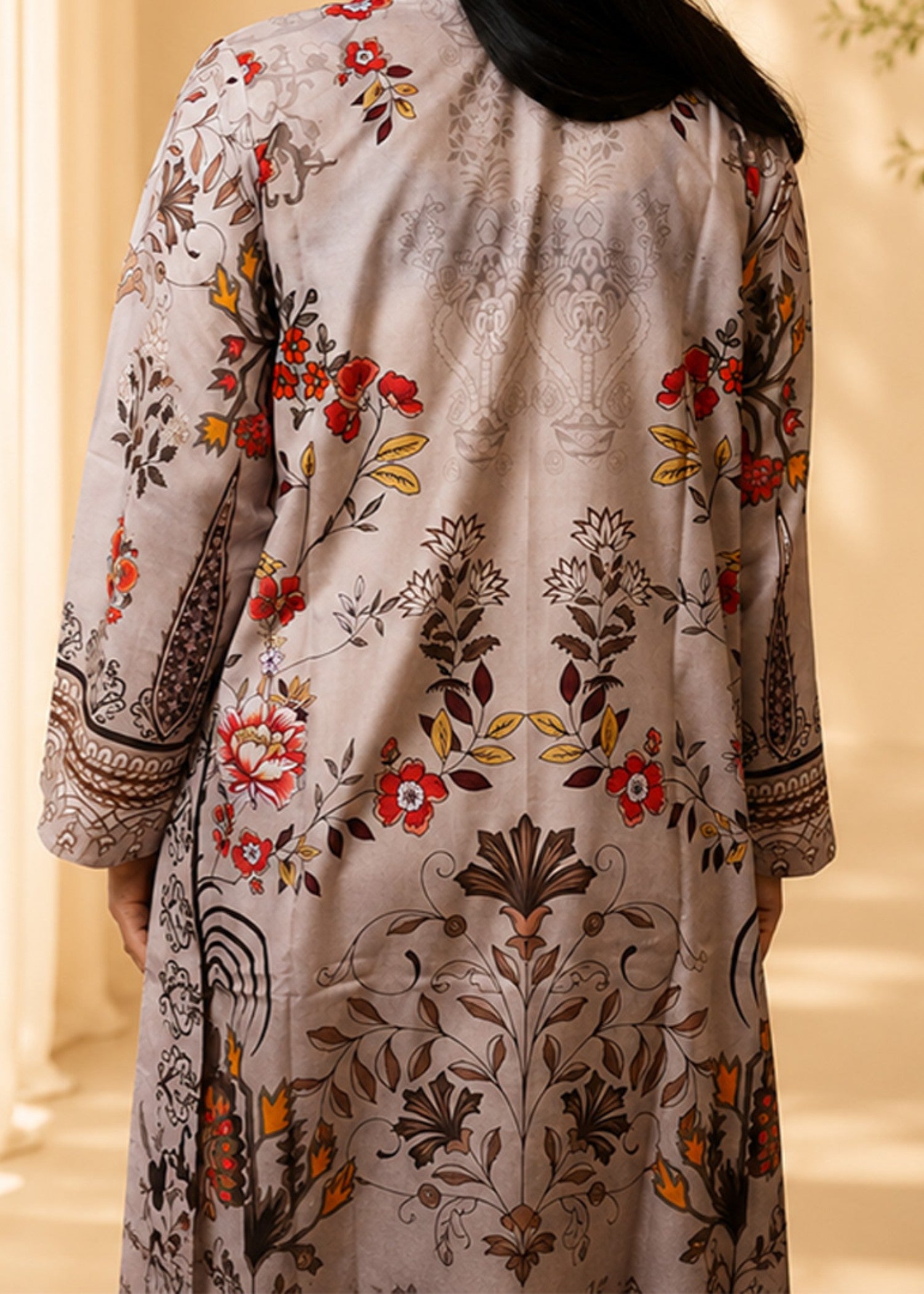 poly lawn Kurta Set in Tan brown