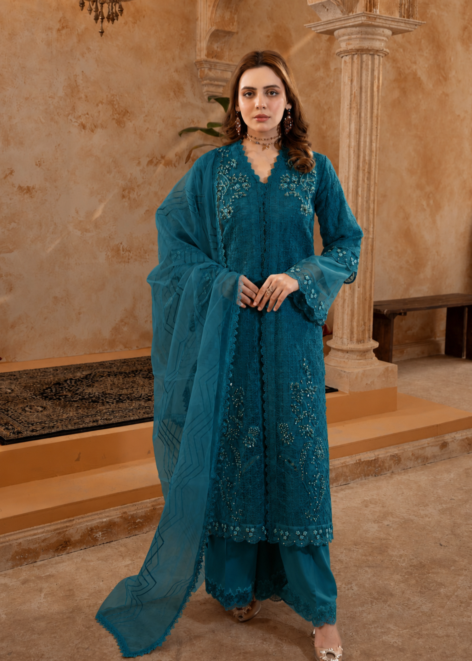 organza Gown in Bondi blue