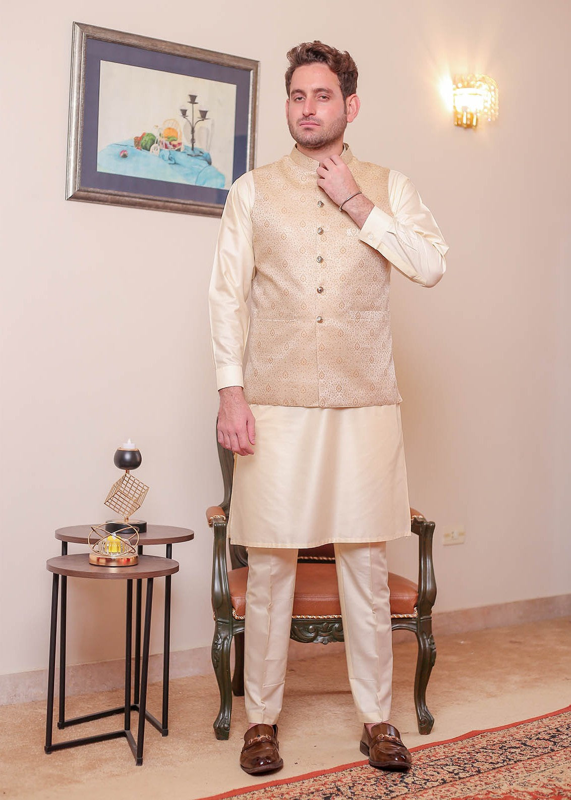 banarsi silk Waistcoat in Gold by Real Image Clothing
