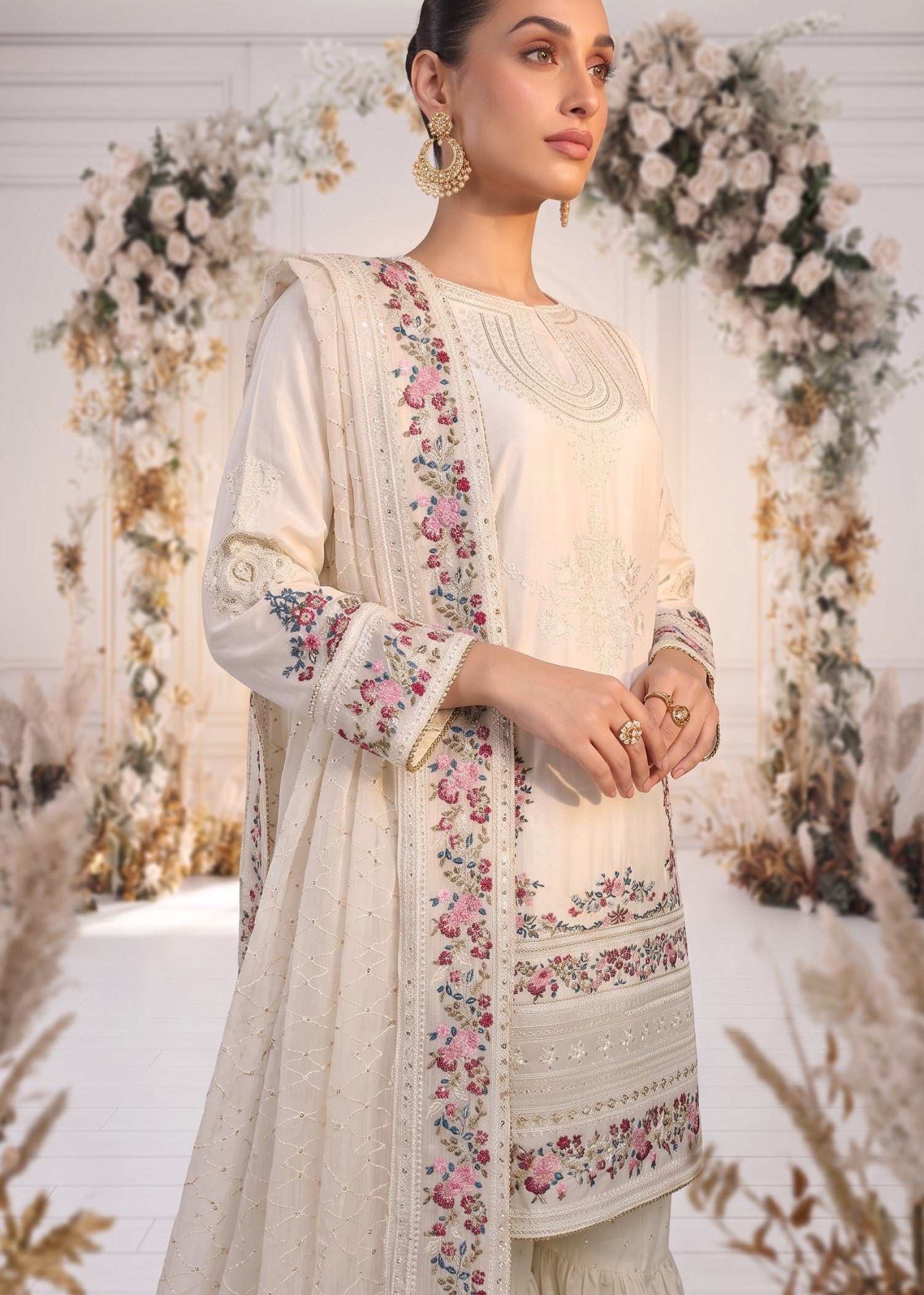 viscose Gharara in Off-white