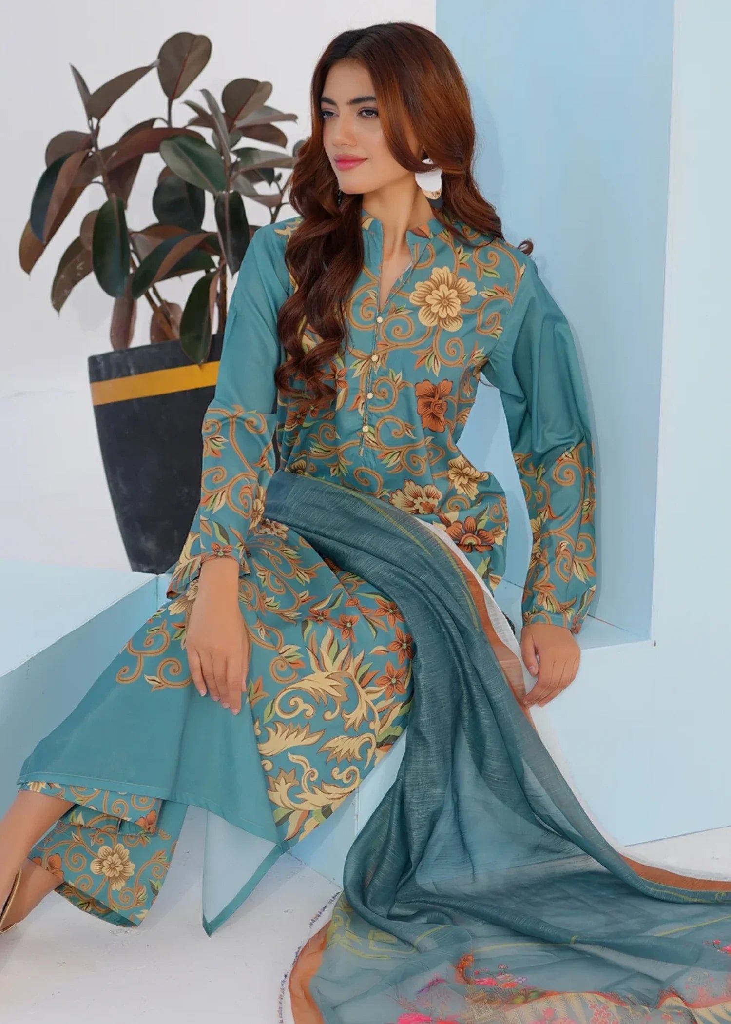 georgette Kurta Set in Tea green