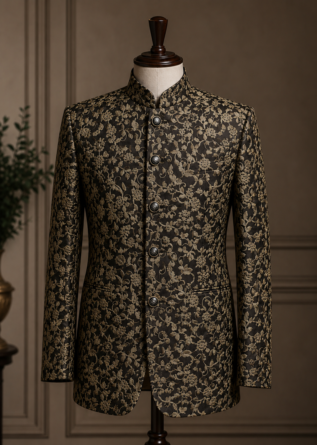 raw silk Prince Coat in Gold, dark brown