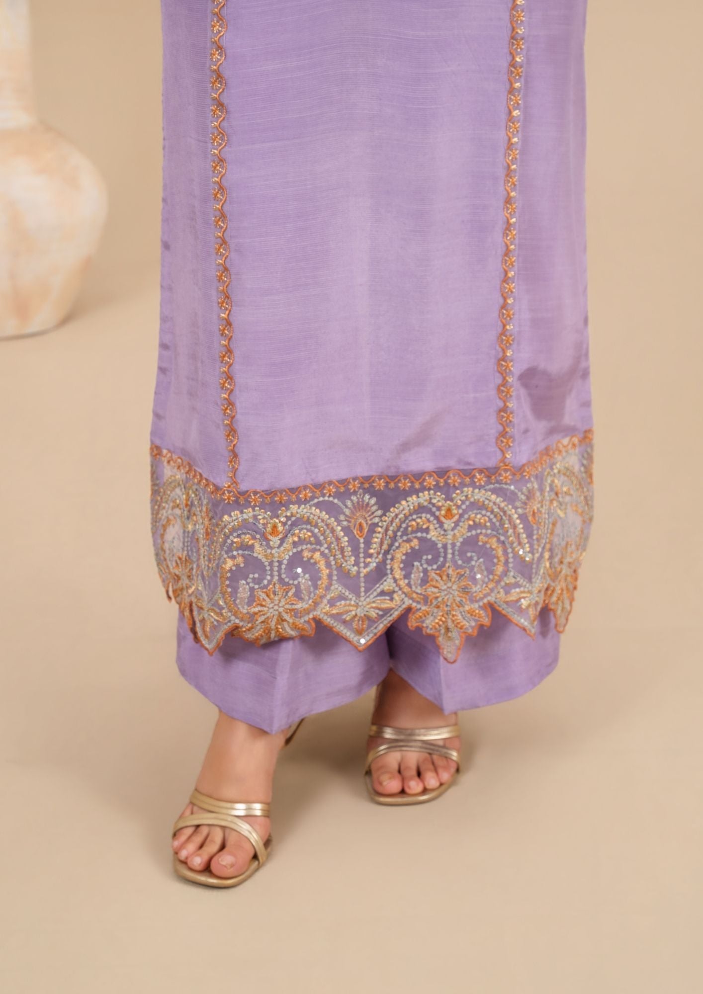 viscose raw silk Kurta Set in Lilac