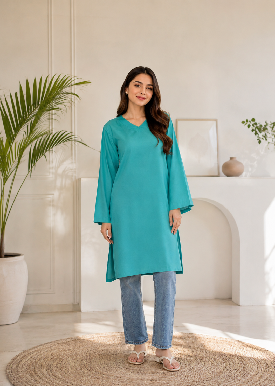 linen Kurti in Parrot green