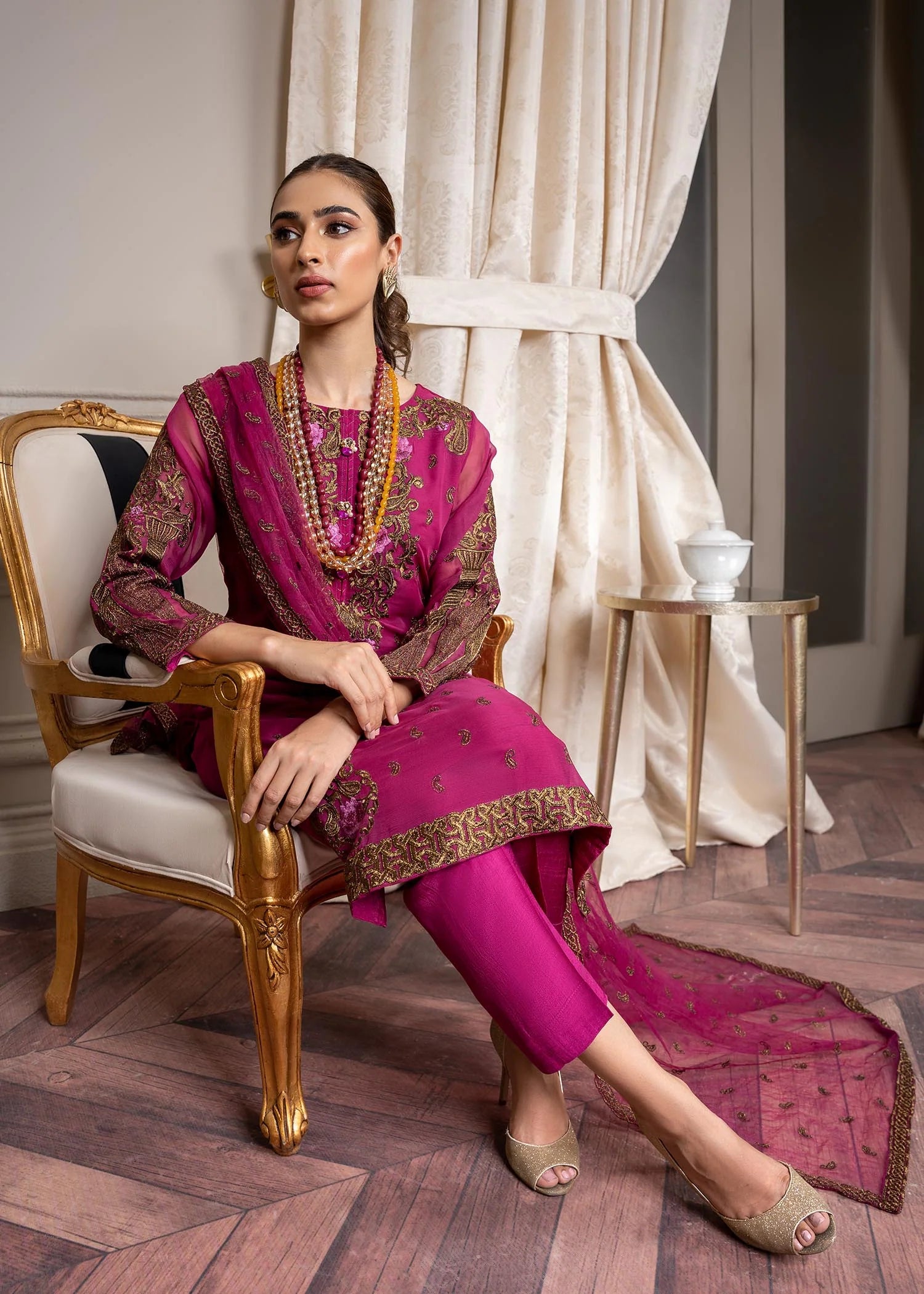 chiffon Kurta Set in Magenta
