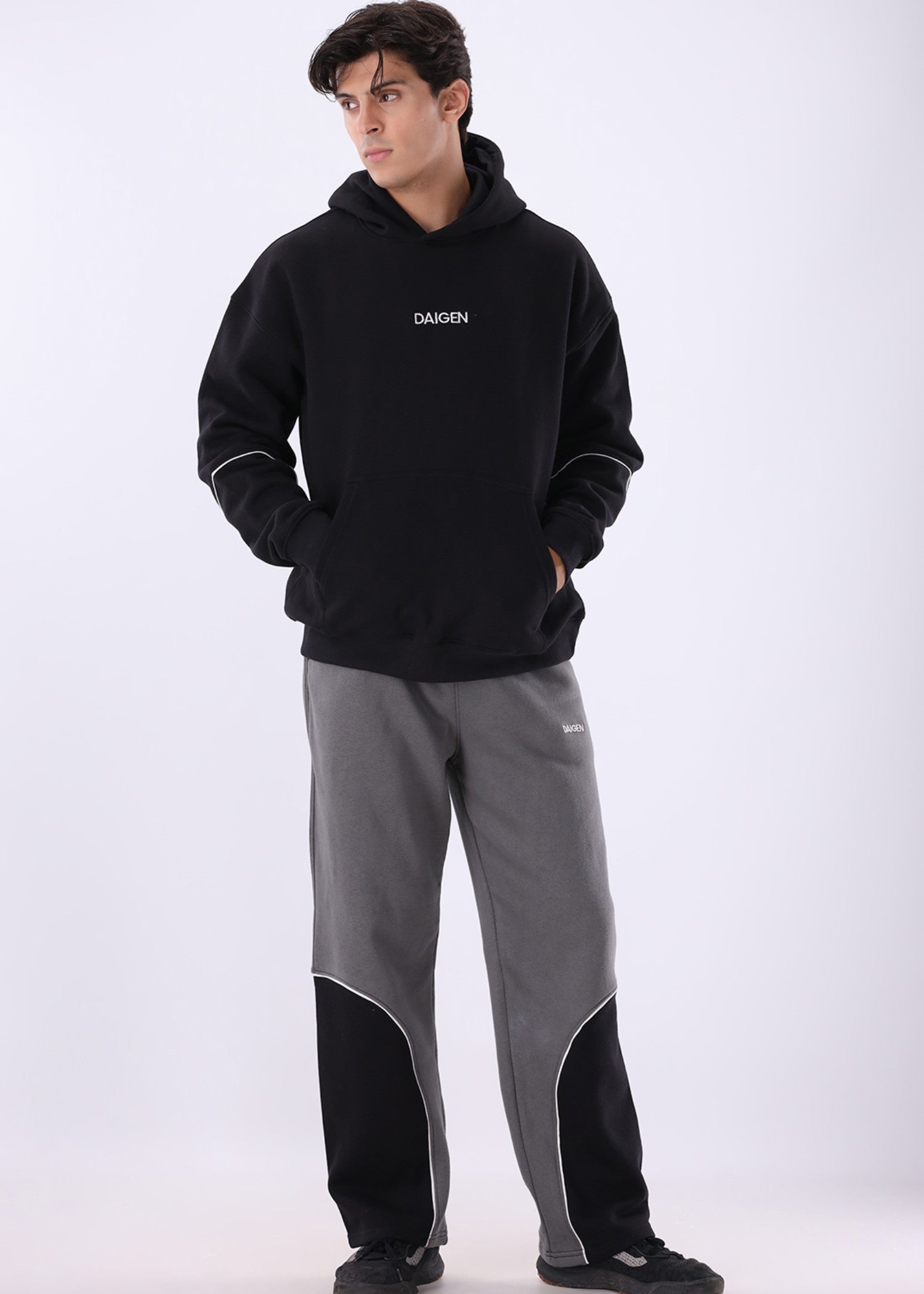 cotton Tracksuit in Black, grey