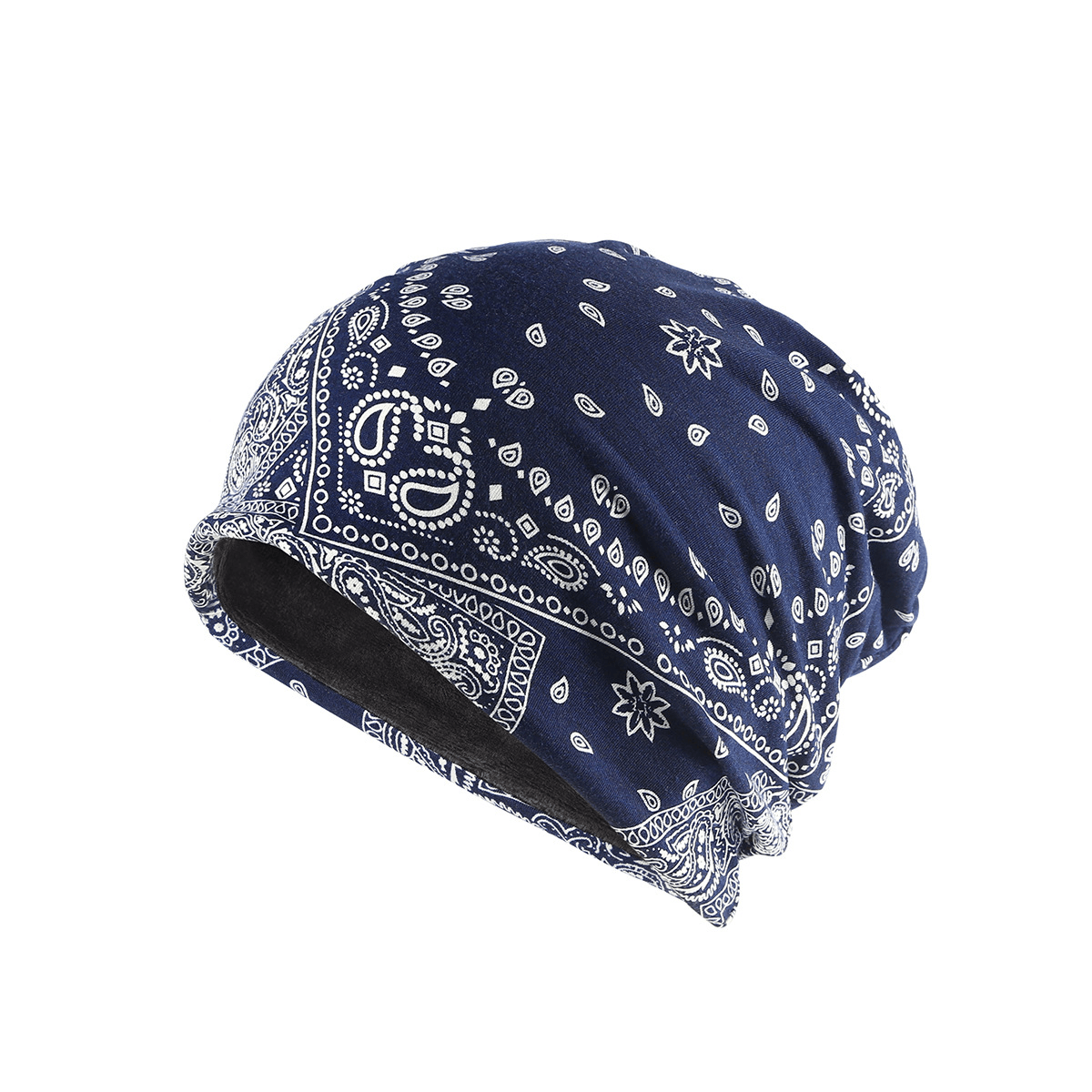 Autumn and Winter Windproof Earmuff Head Hat Cashew Flower Print Pile Hat Men and Women