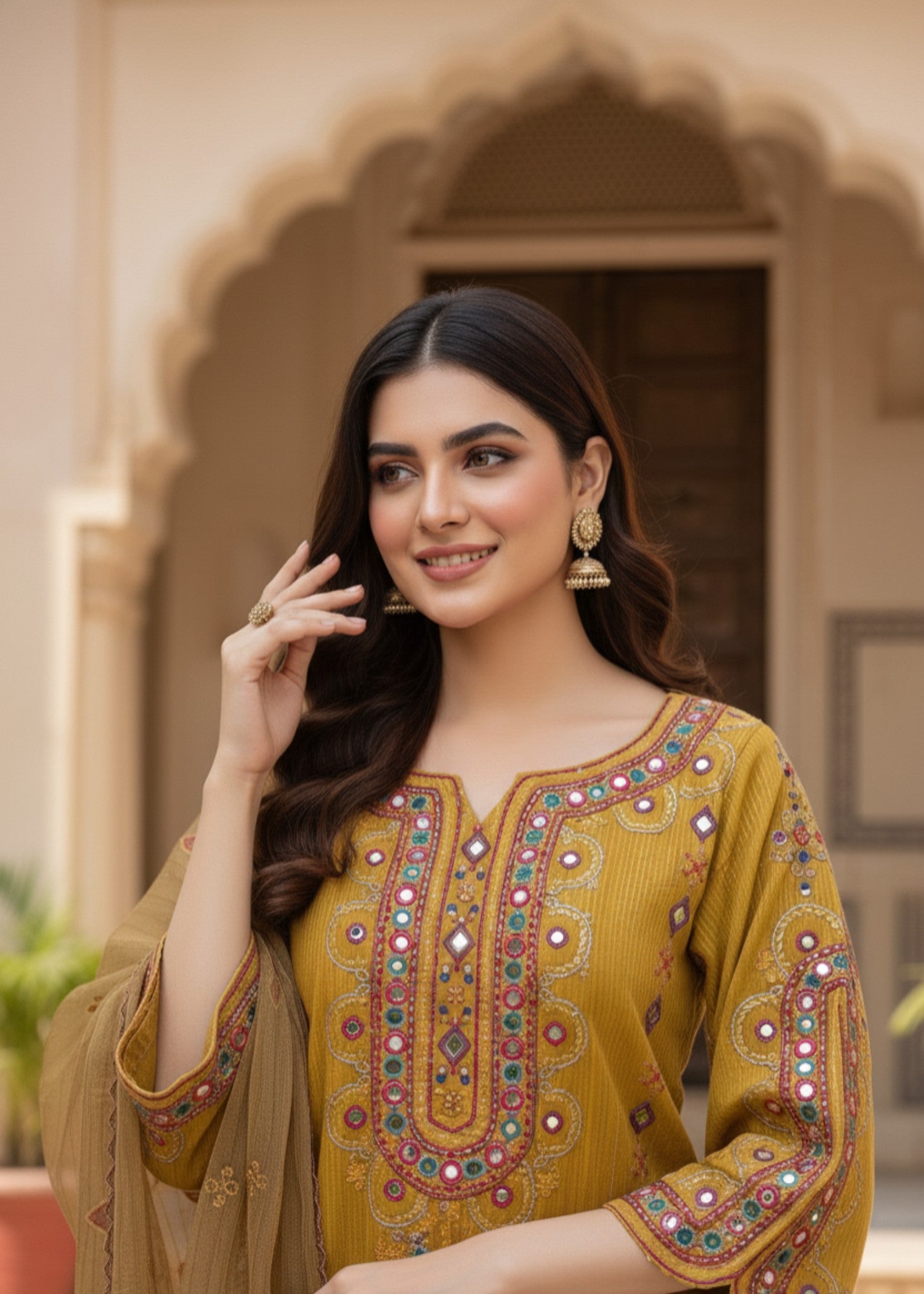 organza net Kurta Set in Golden orange