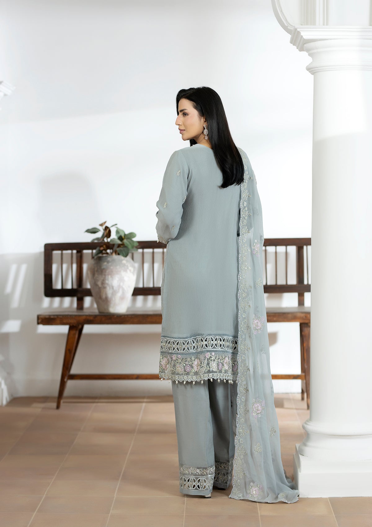 chiffon Kurta Set in Ash grey