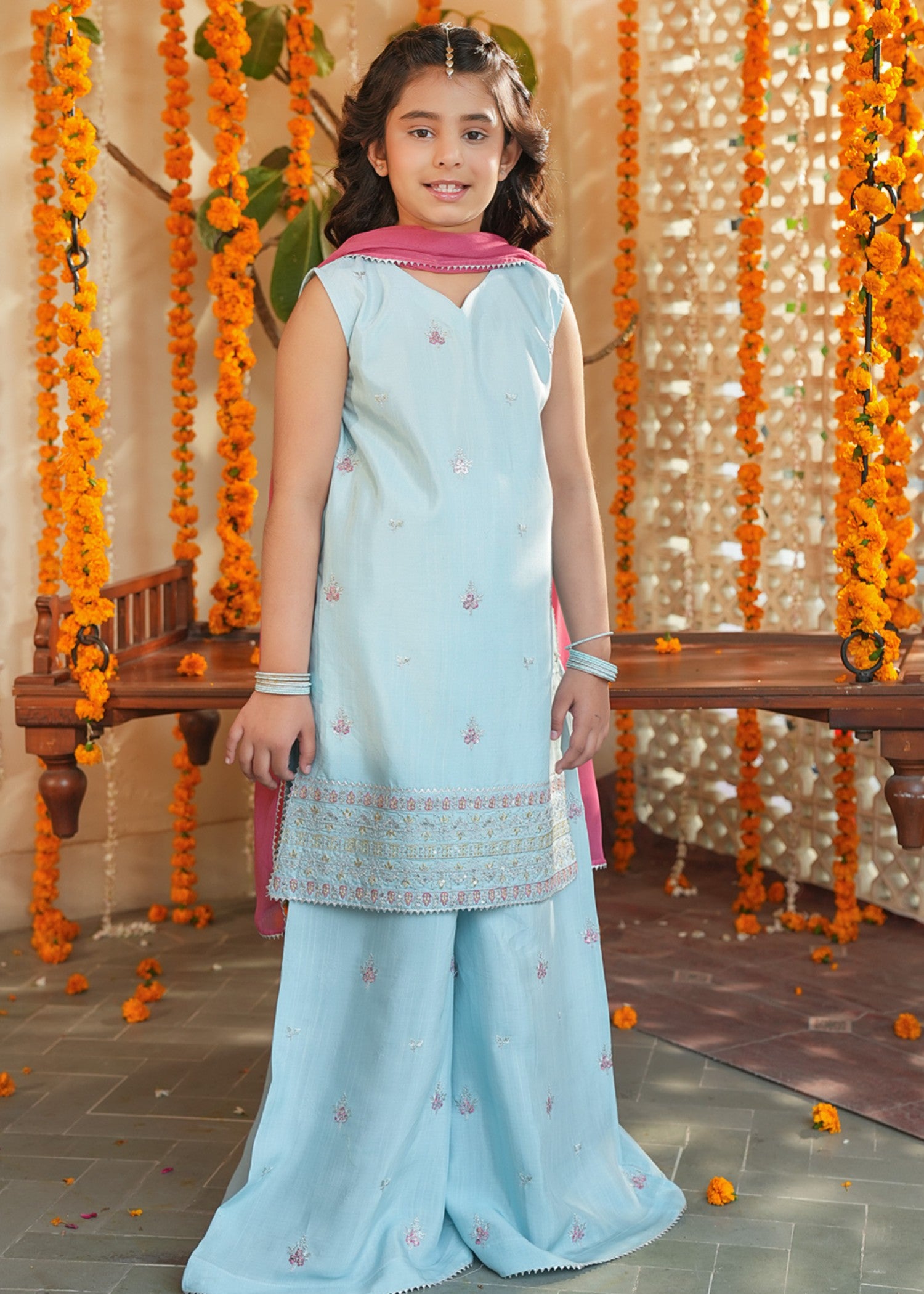 silk Kurta Set in Sky blue