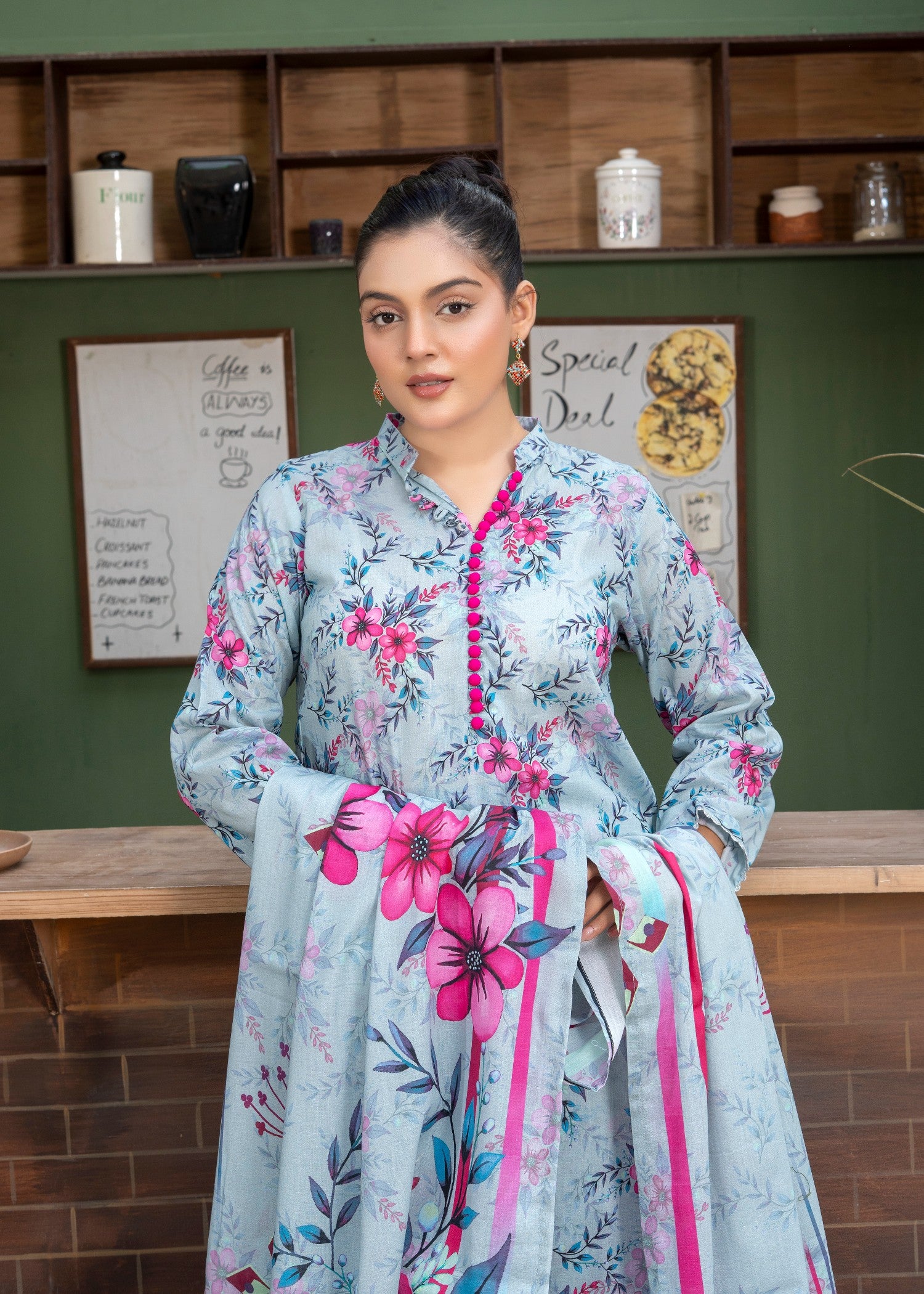 lawn Kurta Set in Blue lagoon