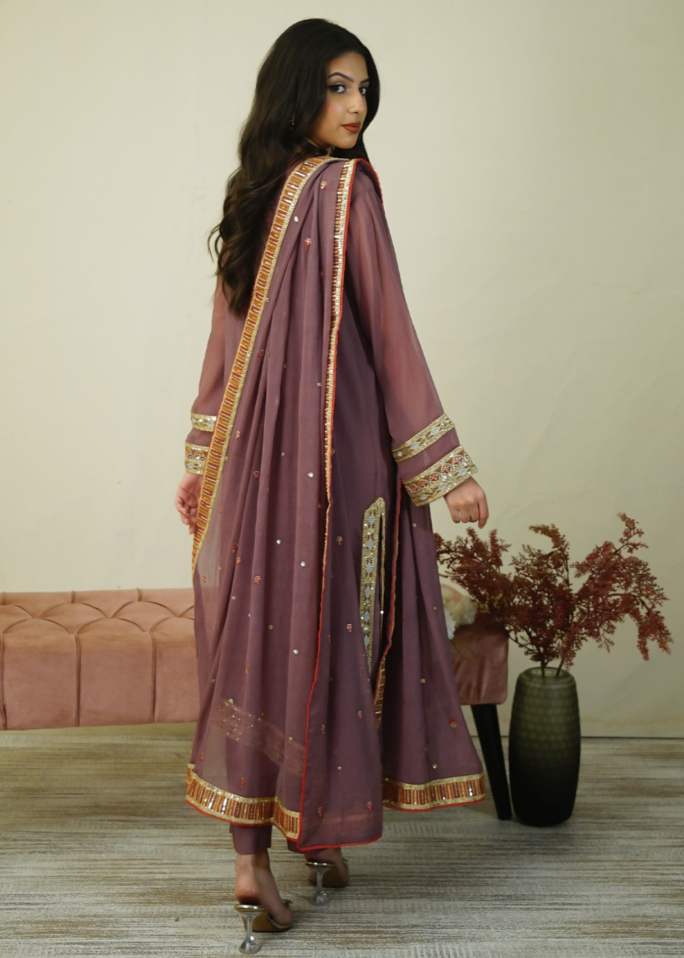 grip Kurta Set in Mauve pink