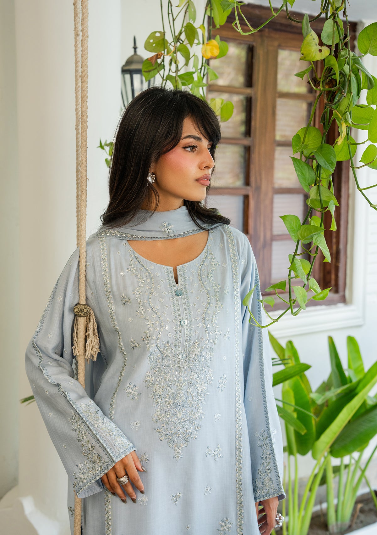 viscose Kurta Set in Sky