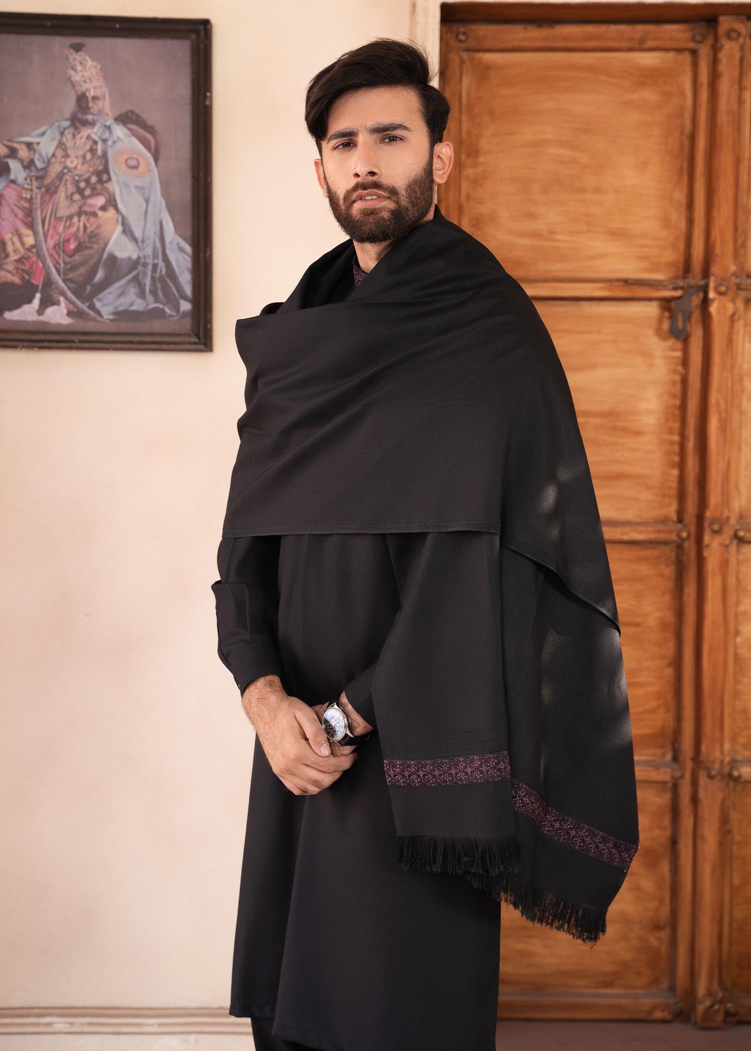 wool Shalwar Kameez in Black
