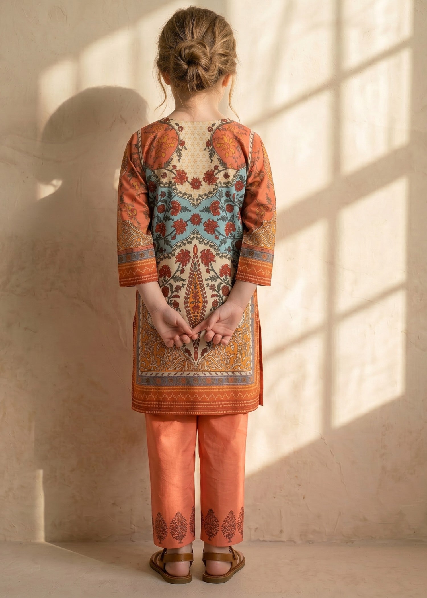 crepe polyester Kurta Set in Orange