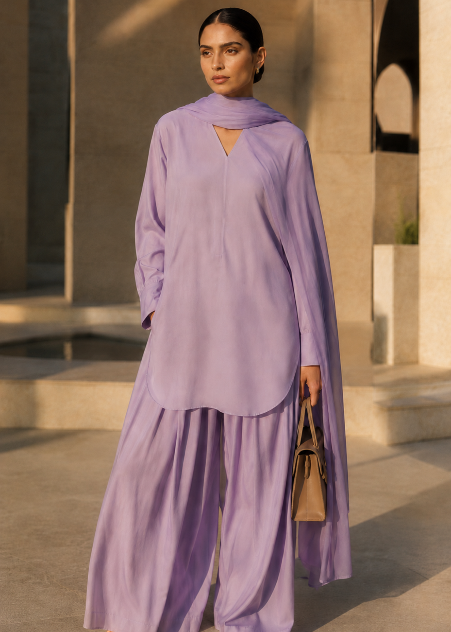 pure cotton Kurta Set in Lilac