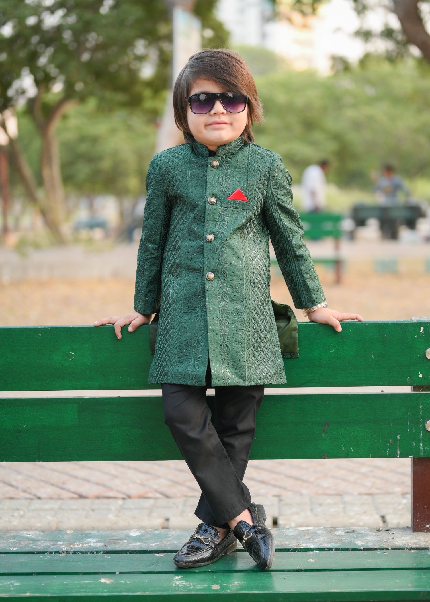 jamawar Sherwani in Green