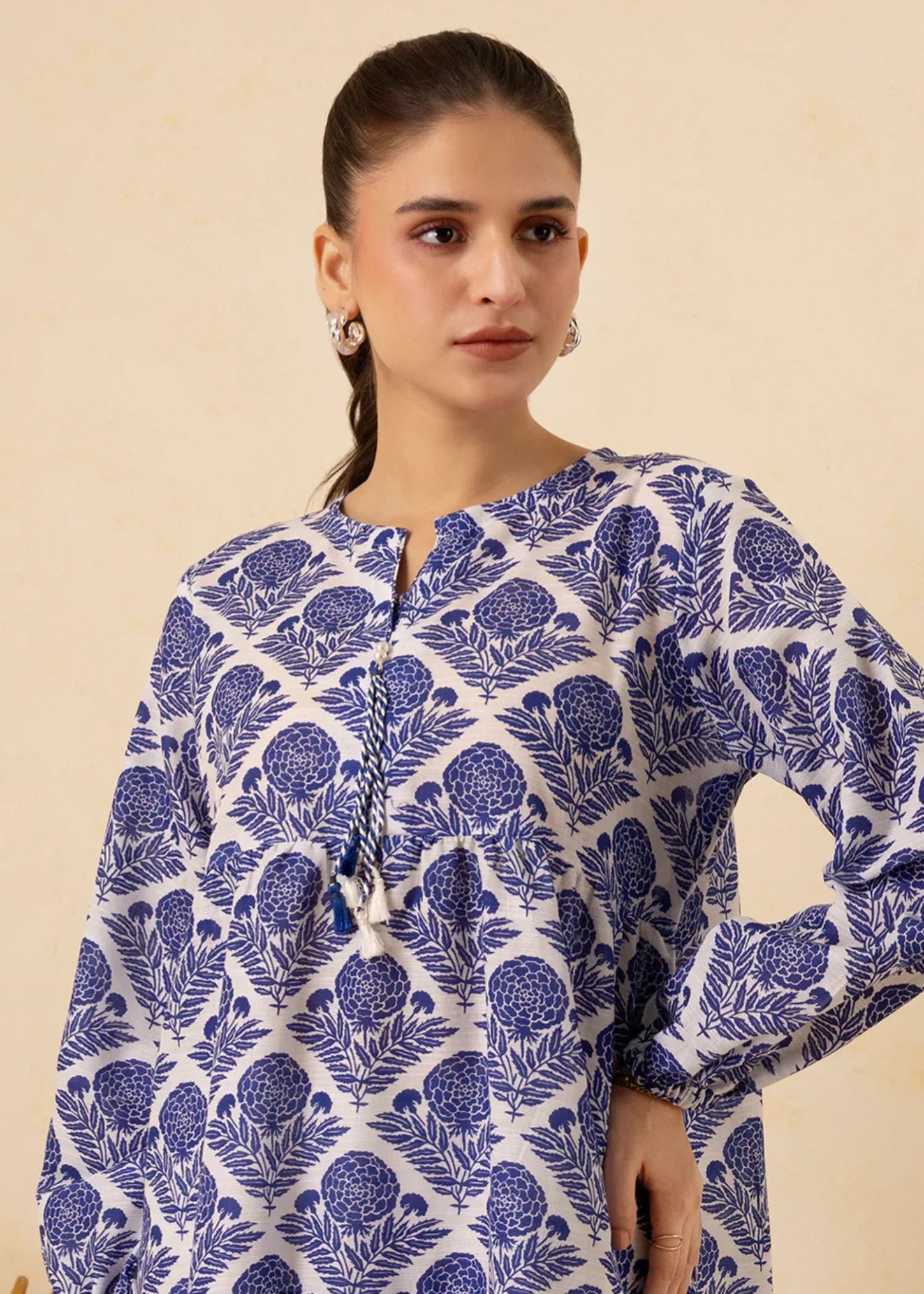 khaddar Maxi in Blue, white