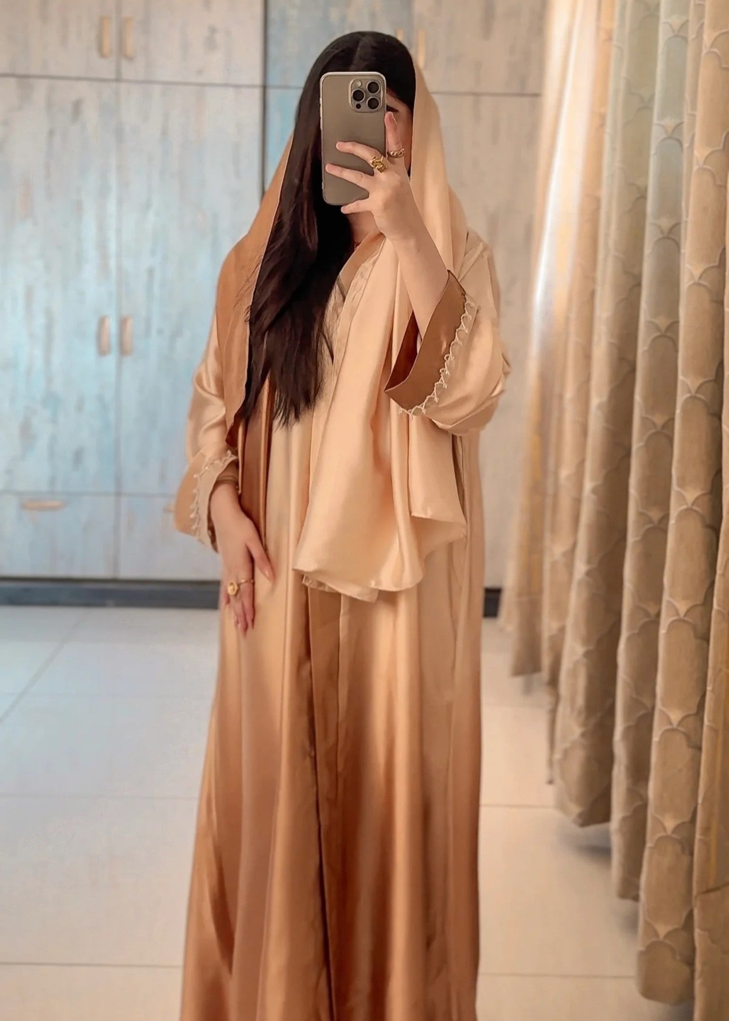 silk Abaya in Beige