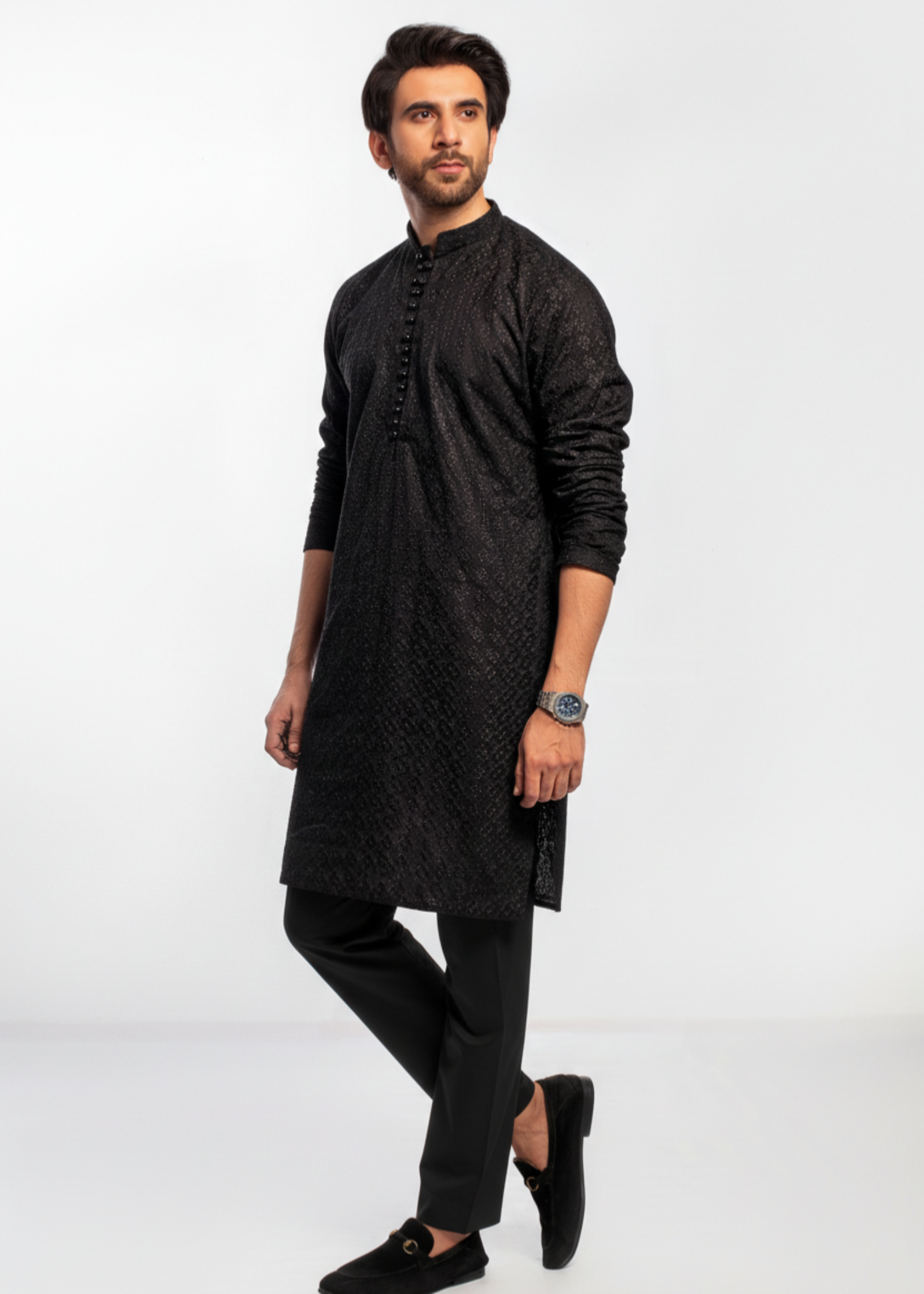 chikankari cotton Kurta Set in Black