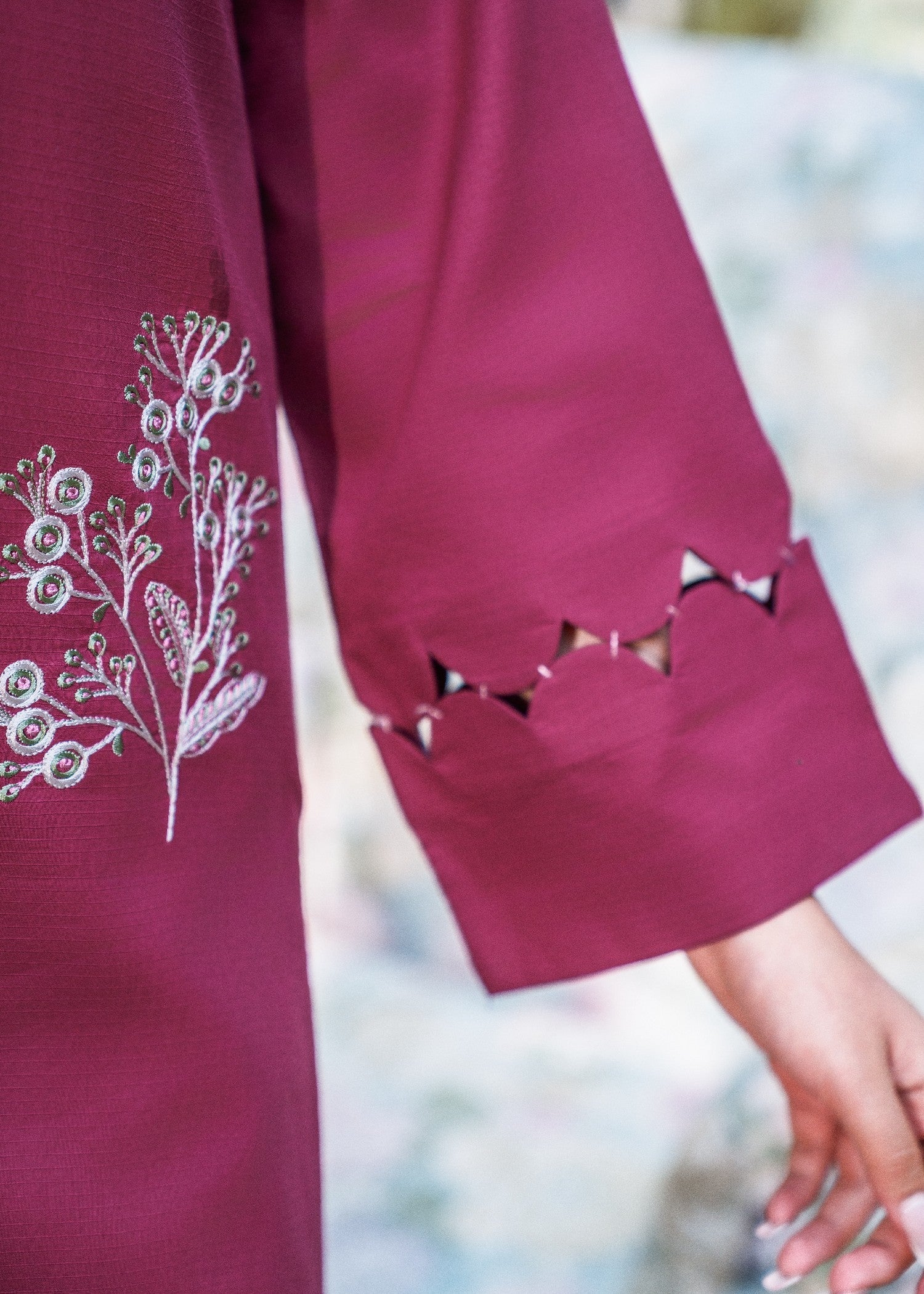 textured lawn Kurta Set in Wine