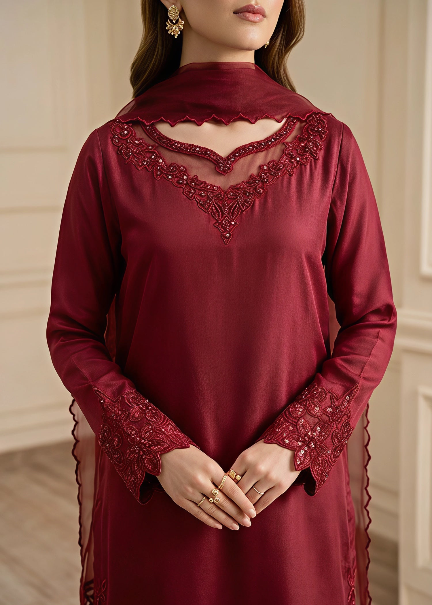 silk Sharara in Maroon