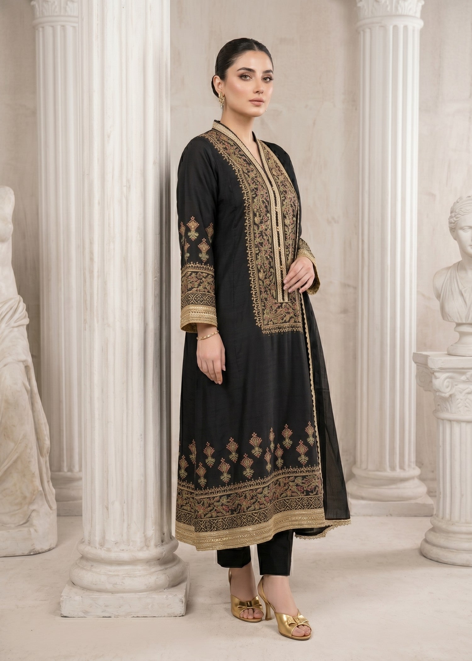 pk raw silk Anarkali in Black