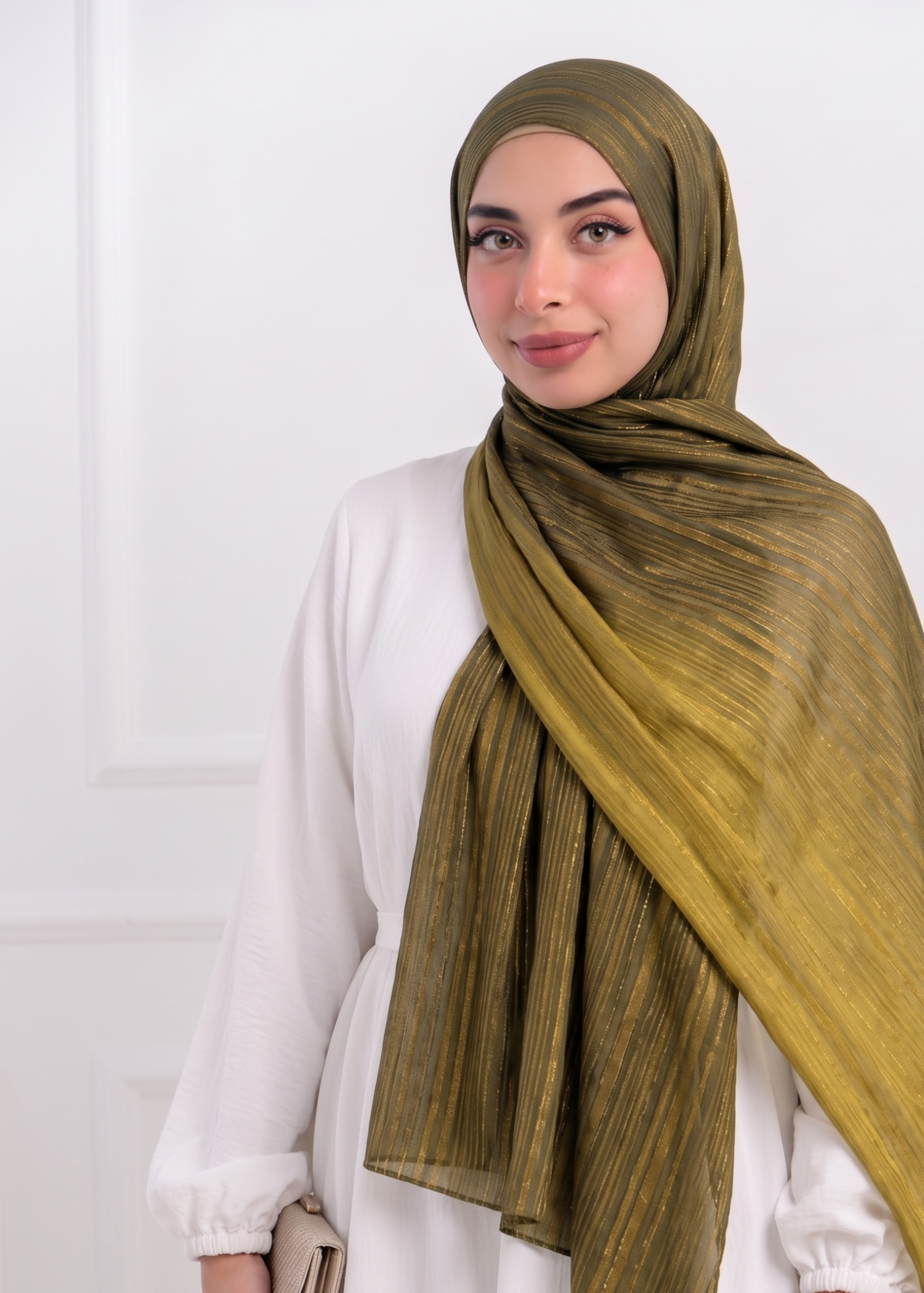 pk crinkle chiffon Hijab in Olive green