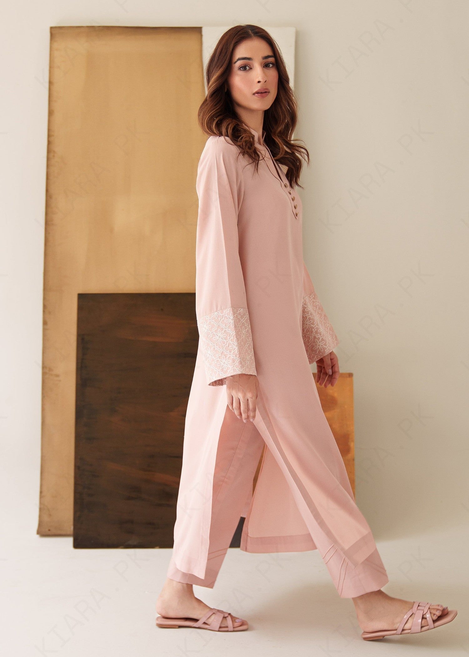tropical Kurta Set in Baby pink