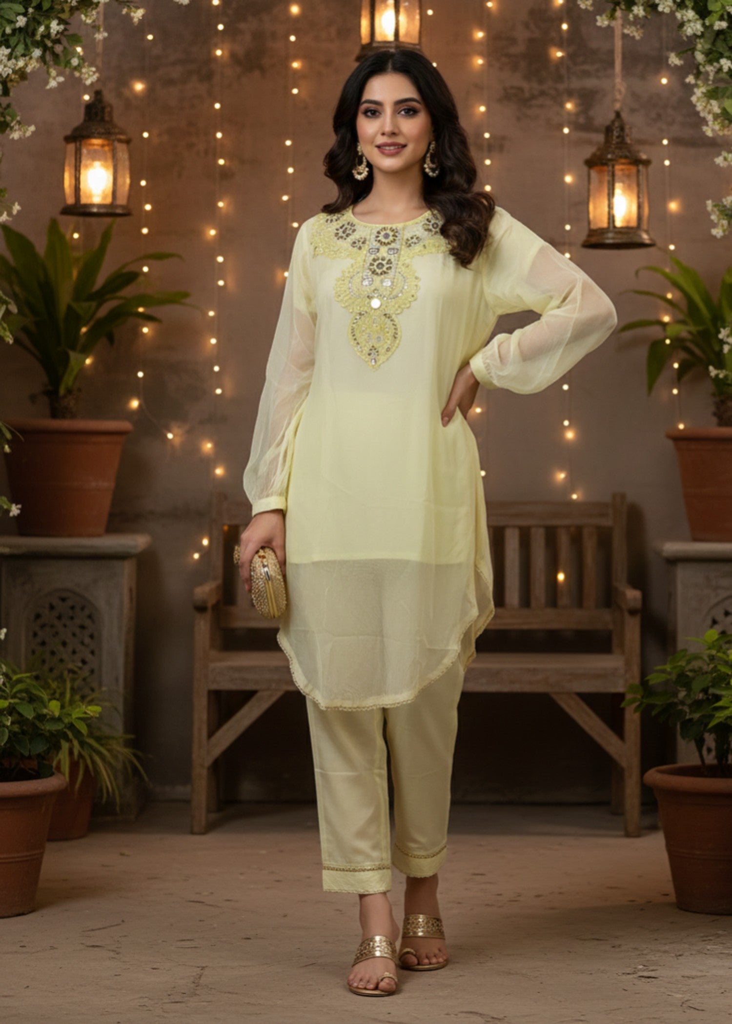 chiffon Co Ord Sets in Yellow